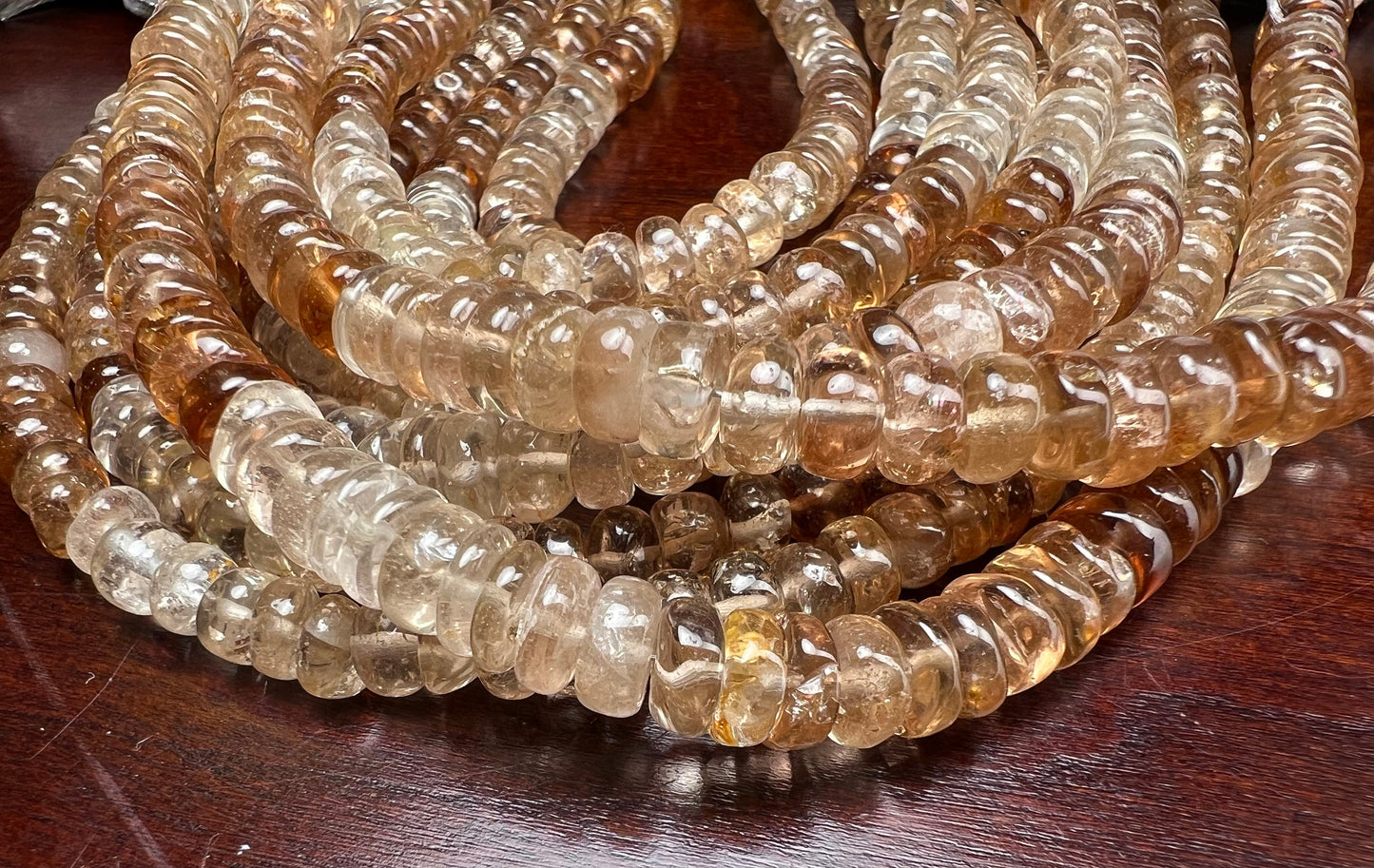 Imperial Topaz Smooth Heishi wheel Roundel 6-9.5mm brown Shaded Natural gemstone beads Jewelry Making, 7.75” strand