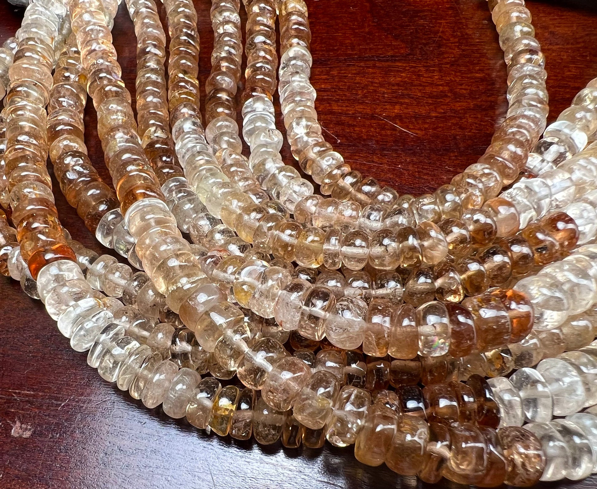 Imperial Topaz Smooth Heishi wheel Roundel 6-9.5mm brown Shaded Natural gemstone beads Jewelry Making, 7.75” strand