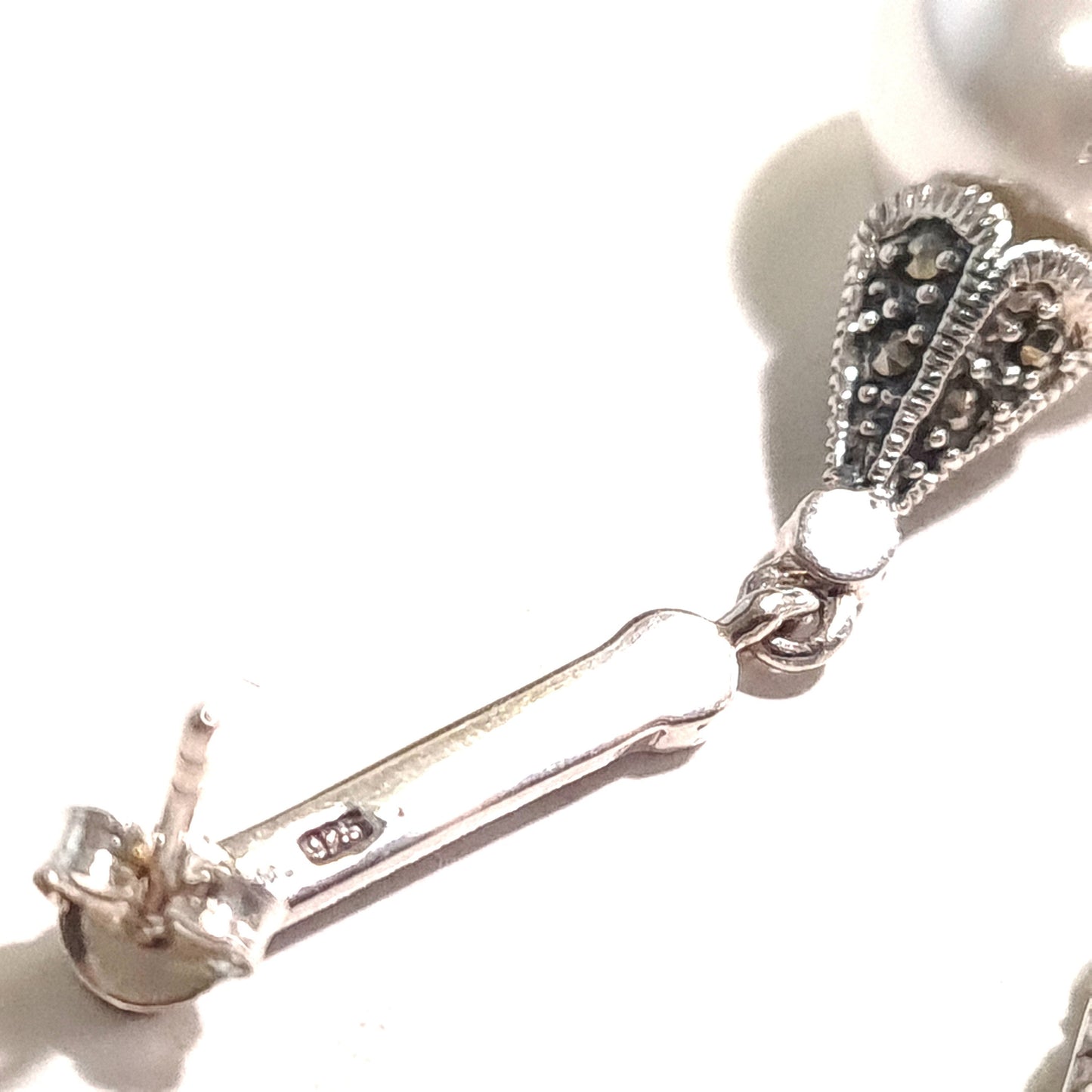Marcasite 925 Sterling Silver Post Earrings parts 35mm long Vintage Antique Marcasite Dangling Earrings Findings ,925 stamped, Sold by pair.