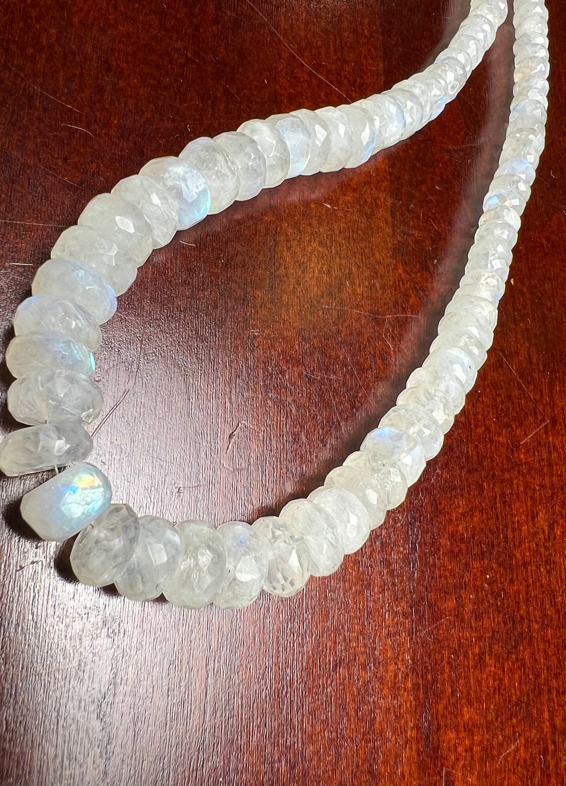 Natural Rainbow Moonstone Graduated 6-9mm Faceted Roundel Gemstone Necklace 18” plus 2.5” Extension, June Birthstone, Precious Gift For Her