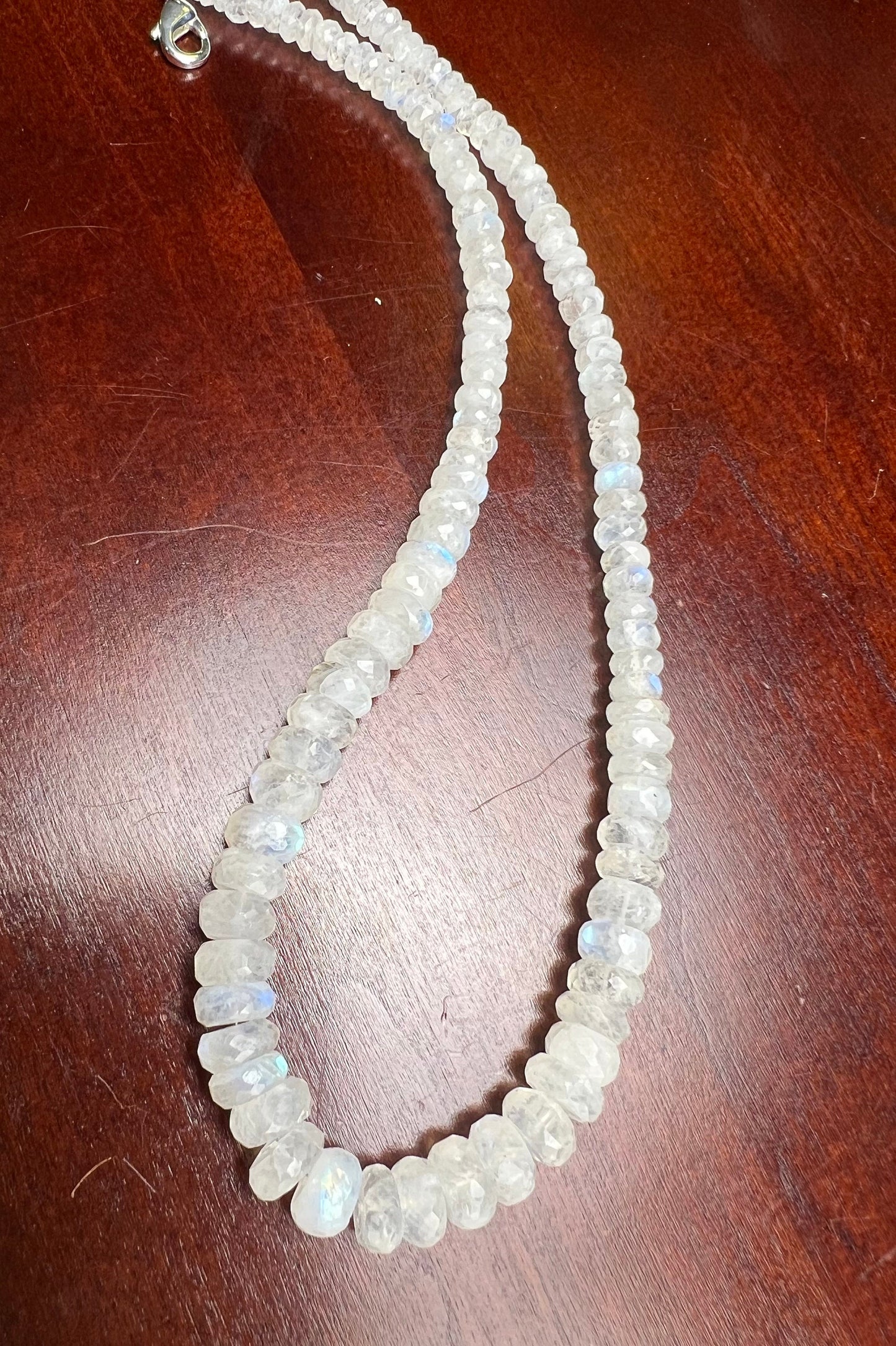 Natural Rainbow Moonstone Graduated 6-9mm Faceted Roundel Gemstone Necklace 18” plus 2.5” Extension, June Birthstone, Precious Gift For Her