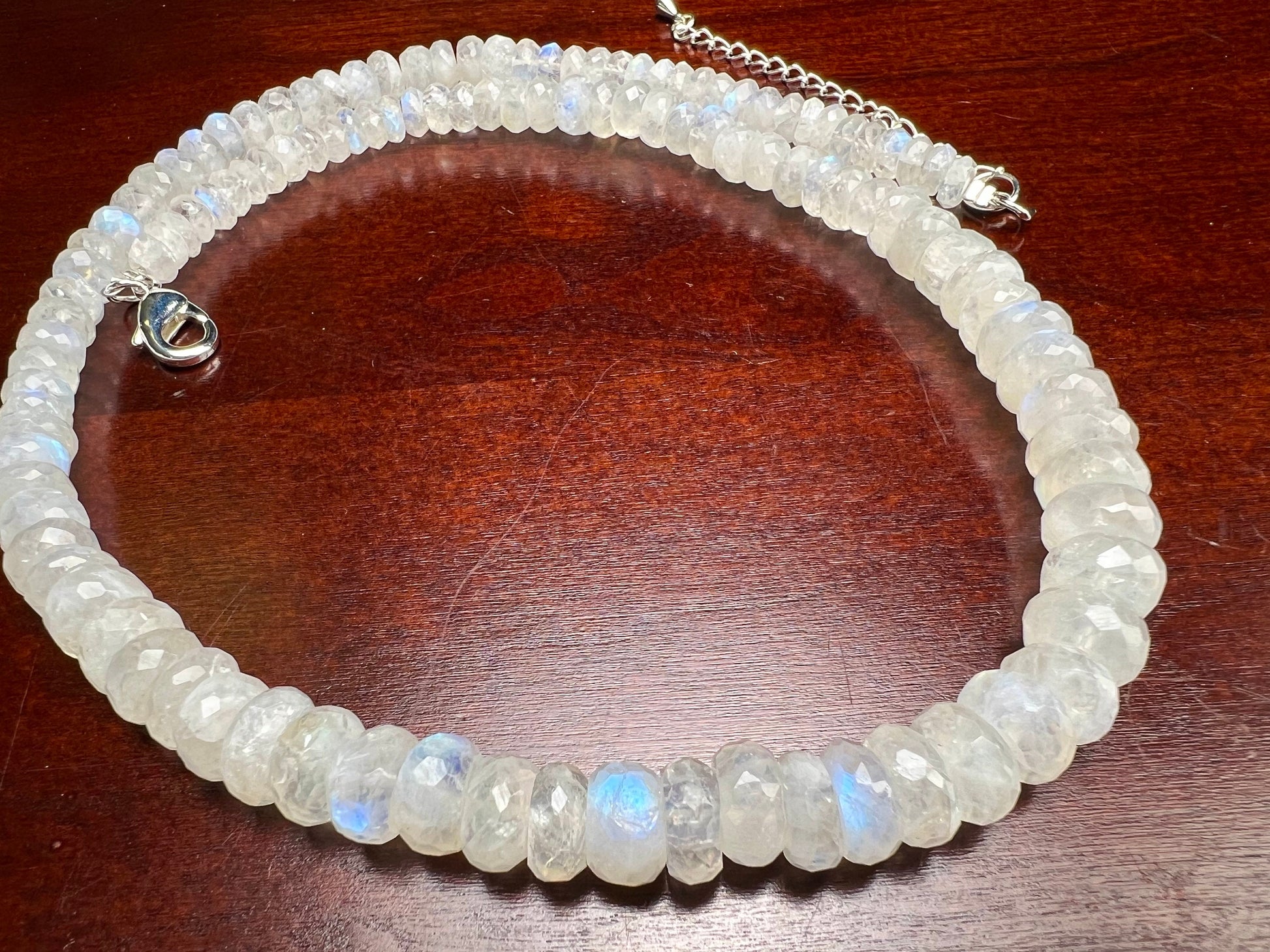 Natural Rainbow Moonstone Graduated 6-9mm Faceted Roundel Gemstone Necklace 18” plus 2.5” Extension, June Birthstone, Precious Gift For Her