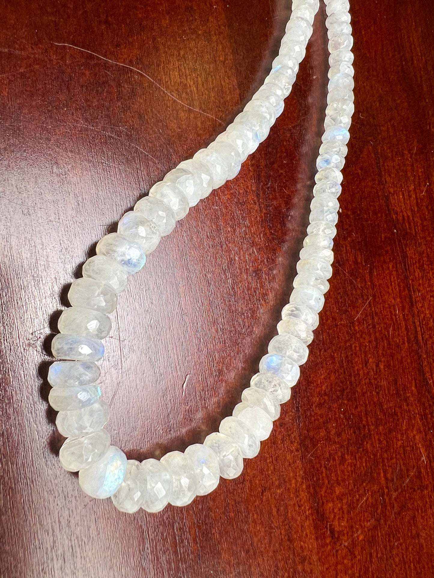 Natural Rainbow Moonstone Graduated 6-9mm Faceted Roundel Gemstone Necklace 18” plus 2.5” Extension, June Birthstone, Precious Gift For Her