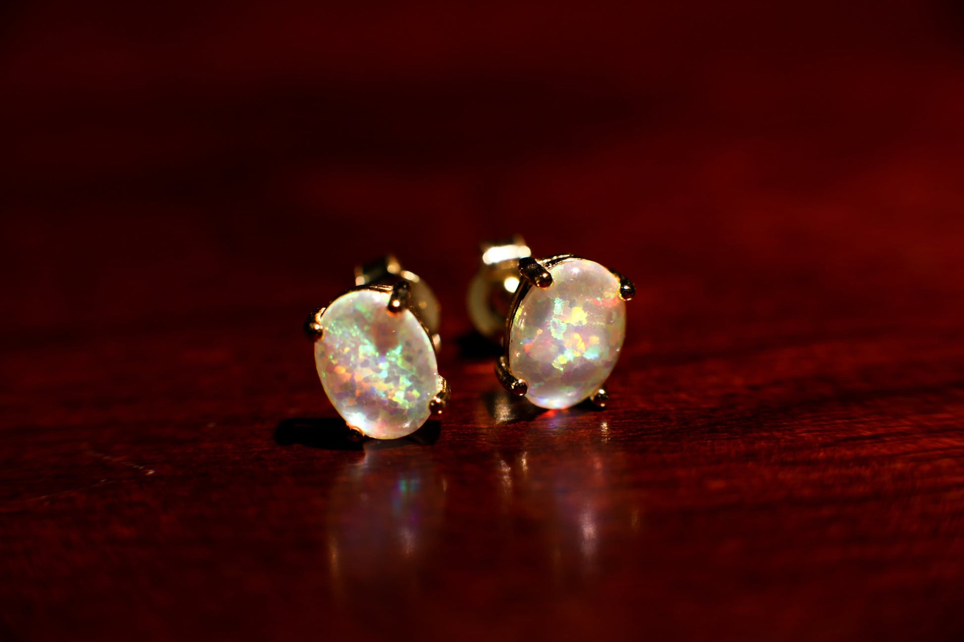 Genuine Ethiopian Fire Opal, Welo Opal, 5x7mm Oval Stud Earrings in Gold Vermeil, AAA Quality Fiery Welo Opal Dainty Elegant Earrings, Gift