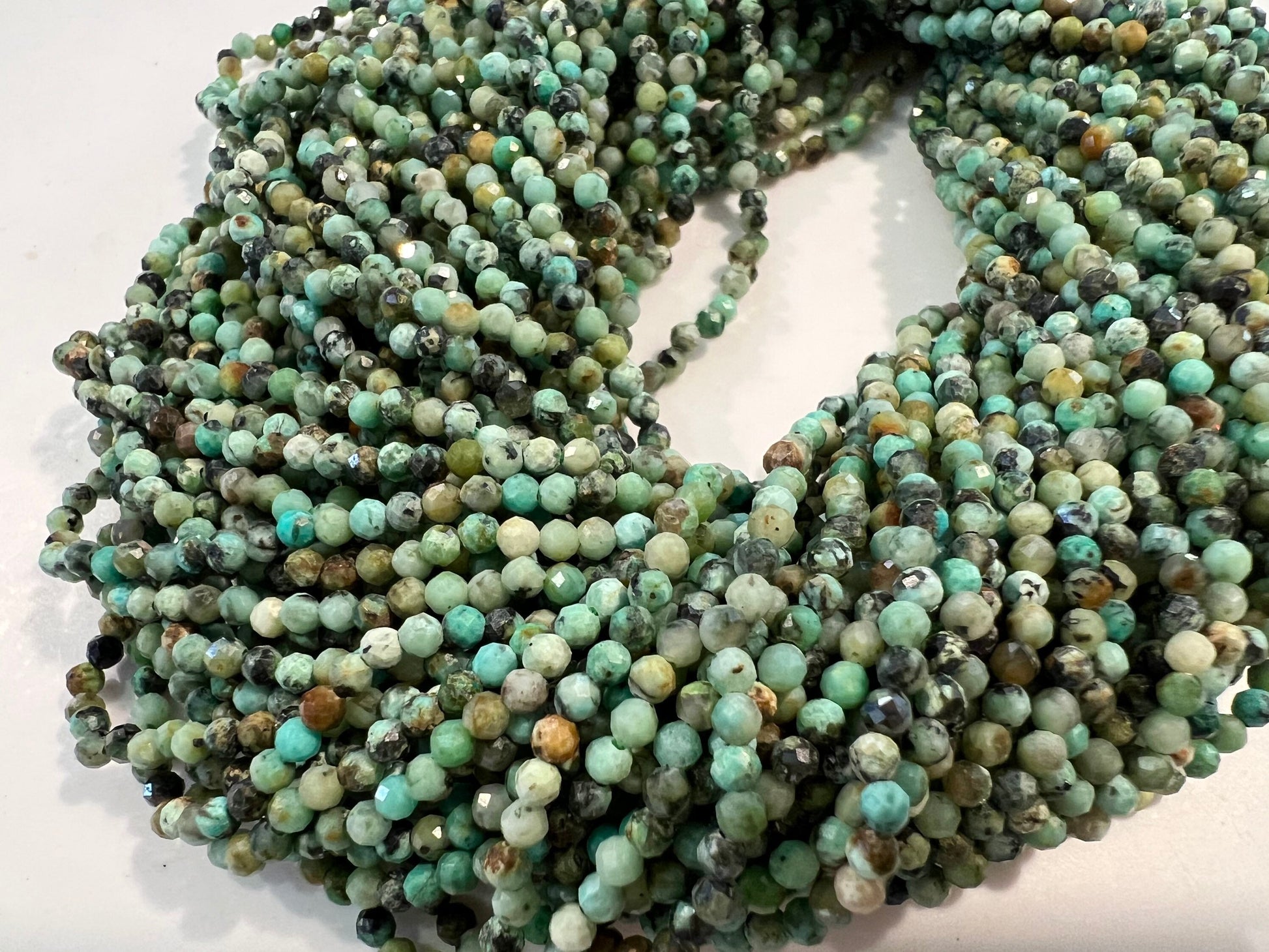 Natural African Turquoise 2.5mm Faceted Round natural gemstone jewelry making beads 12.5” full strand