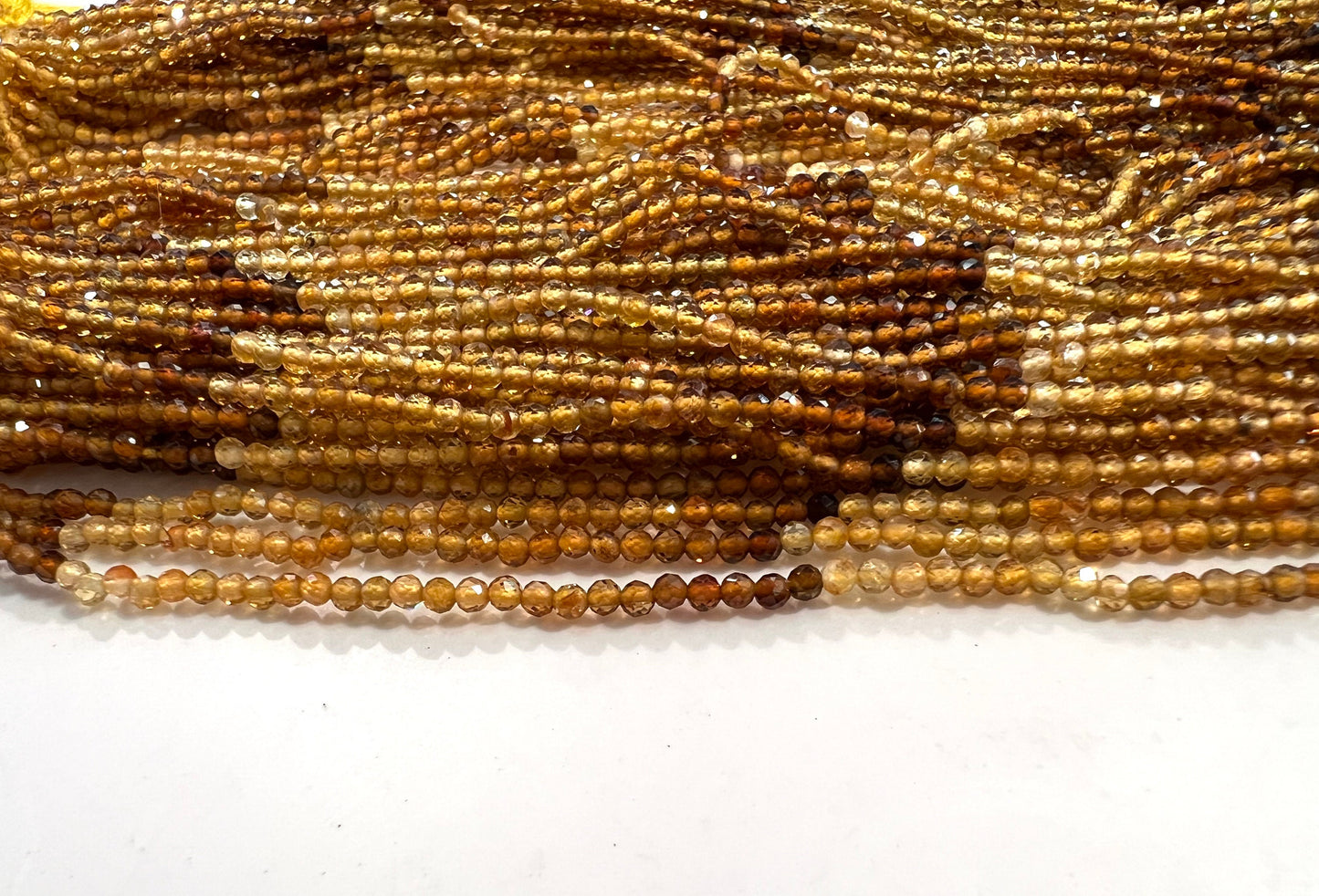 Natural yellow Tourmaline 2mm micro Faceted Diamond Cut Yellow Brown shaded Round beads .AAA quality rare bead 12.5”Std for jewelry making