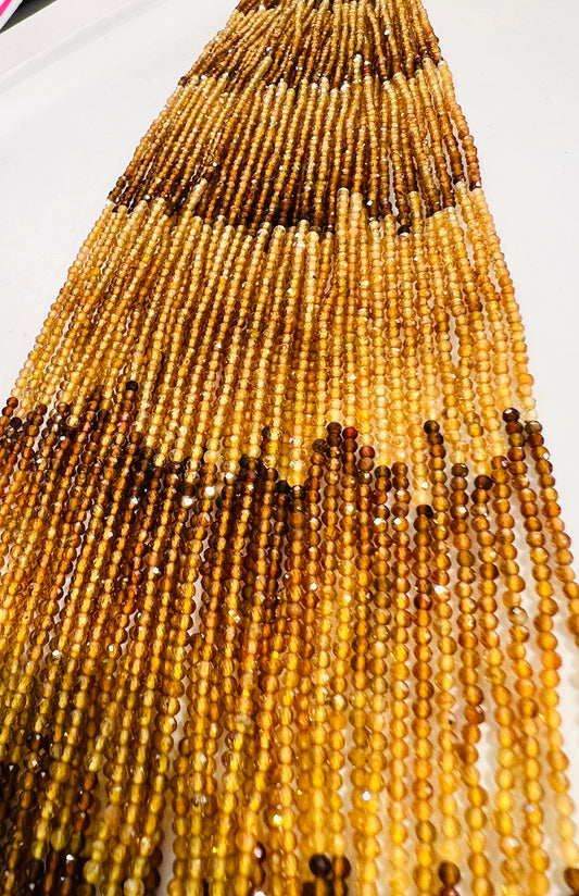 Natural yellow Tourmaline 2mm micro Faceted Diamond Cut Yellow Brown shaded Round beads .AAA quality rare bead 12.5”Std for jewelry making