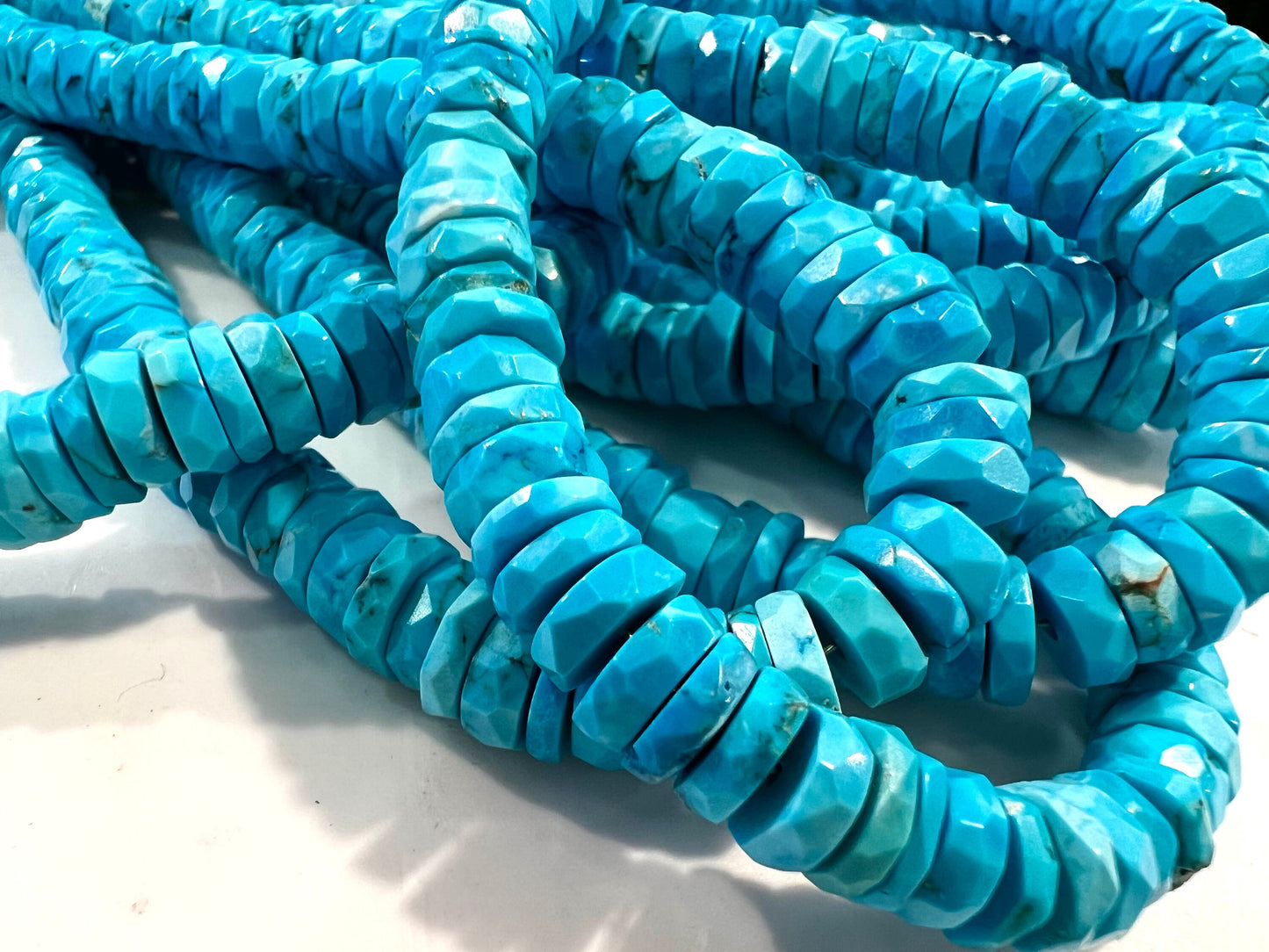 Natural Arizona Blue Turquoise Faceted tyre heishi 5-9mm beads AAA quality beautiful sleeping beauty beads 6” strand