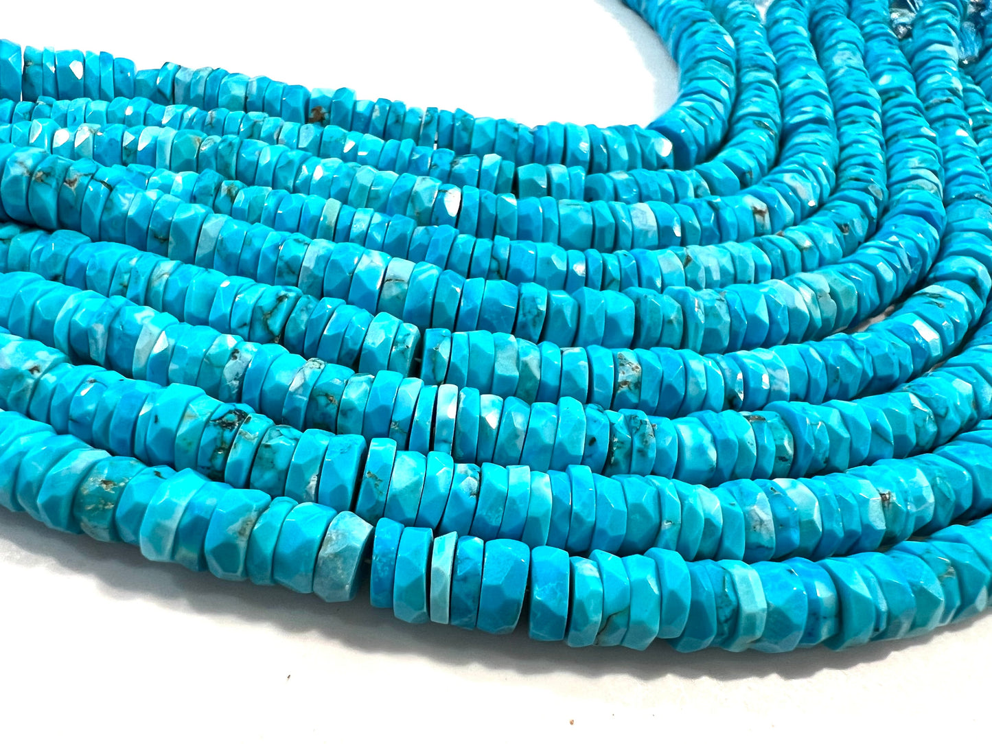 Natural Arizona Blue Turquoise Faceted tyre heishi 5-9mm beads AAA quality beautiful sleeping beauty beads 6” strand