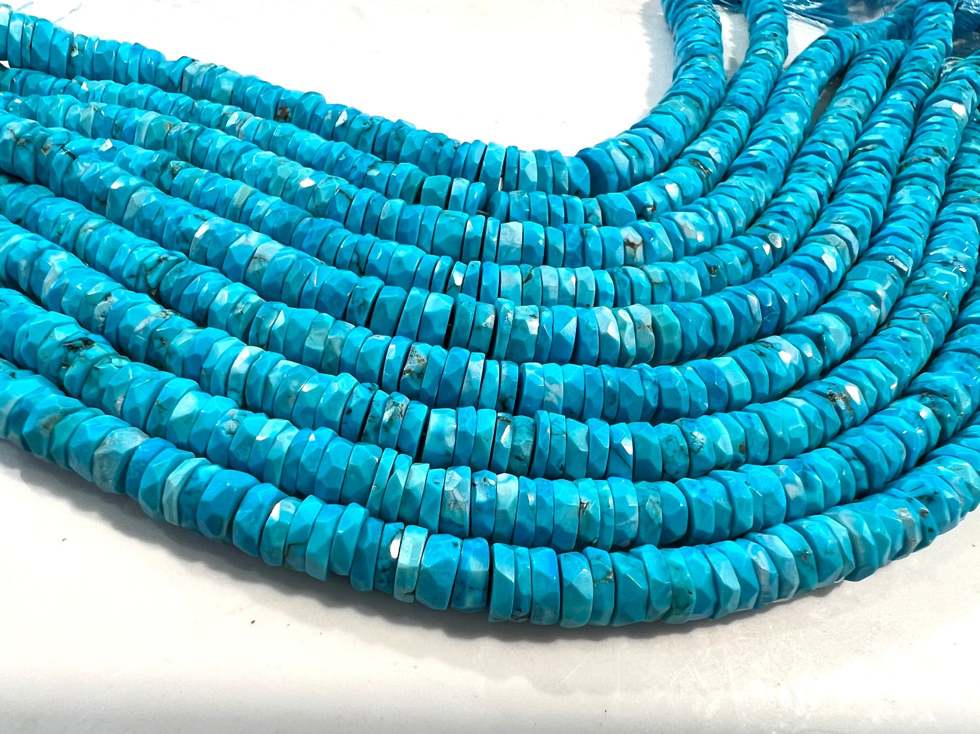 Natural Arizona Blue Turquoise Faceted tyre heishi 5-9mm beads AAA quality beautiful sleeping beauty beads 6” strand