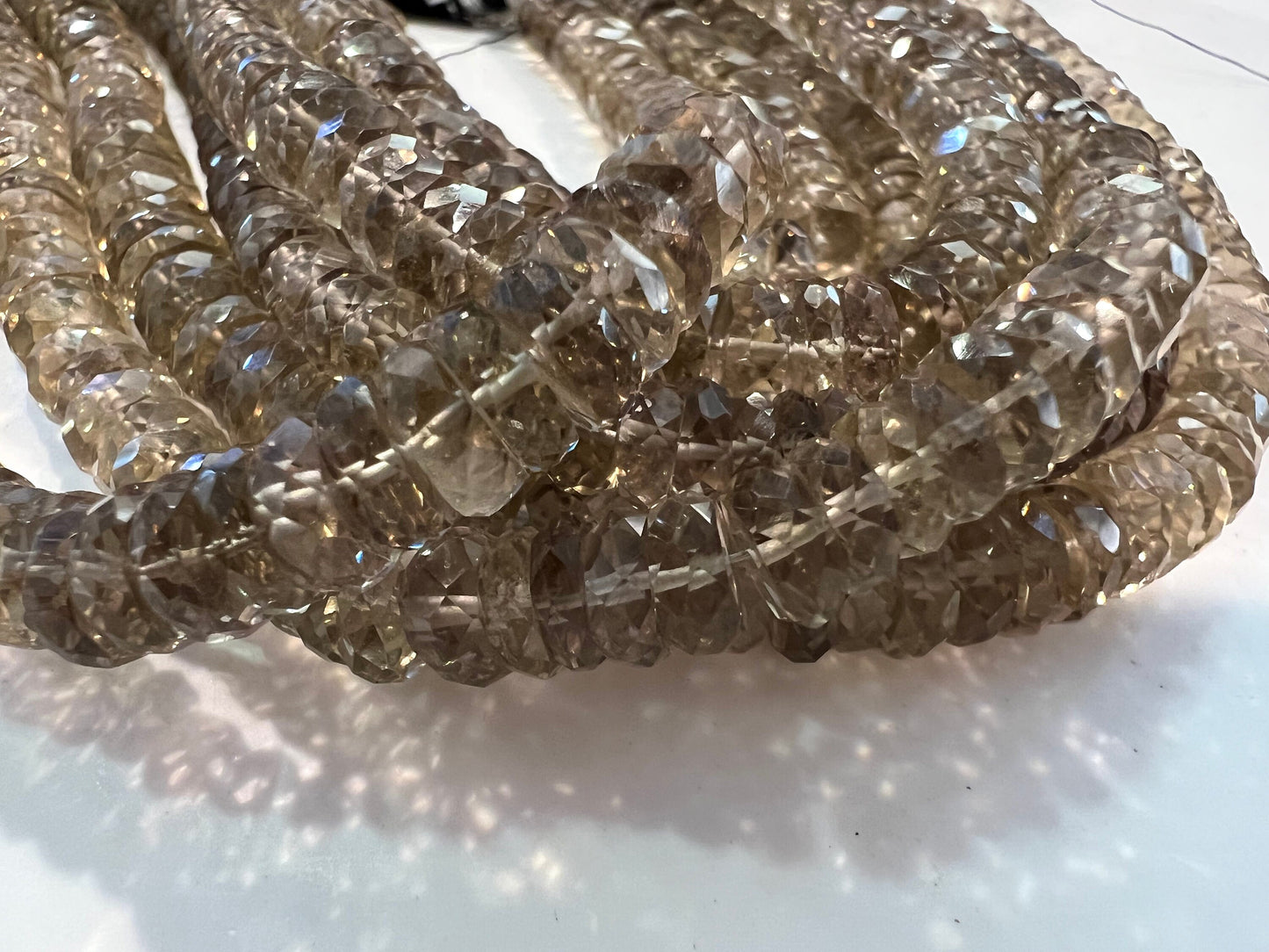 Natural Smokey Quartz Faceted tyre heishi wheel roundel 6-7mm AAA quality beads 7” strand for jewelry making .