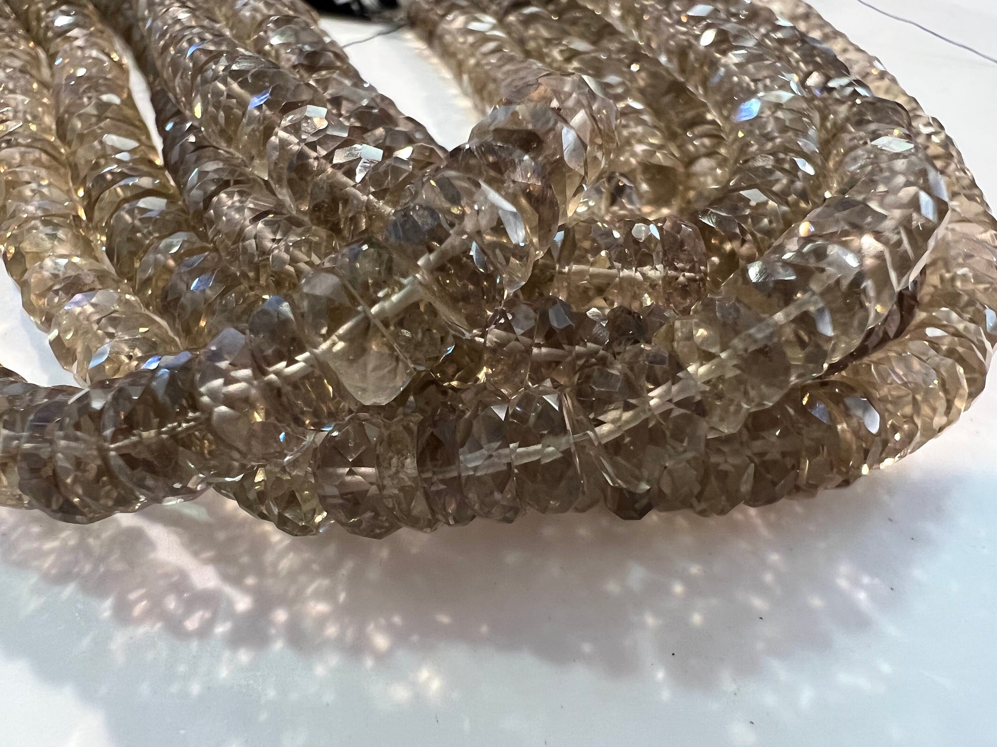 Natural Smokey Quartz Faceted tyre heishi wheel roundel 6-7mm AAA quality beads 7” strand for jewelry making .