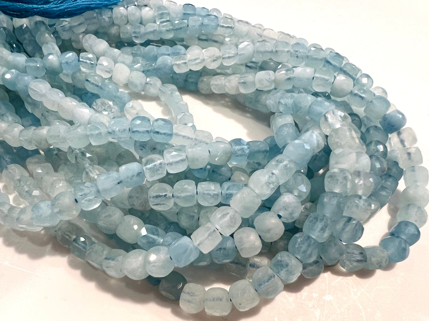 Natural Aquamarine Faceted 4x4mm cube sky blue shaded beads,Jewelry Making 12.5" strand.High quality