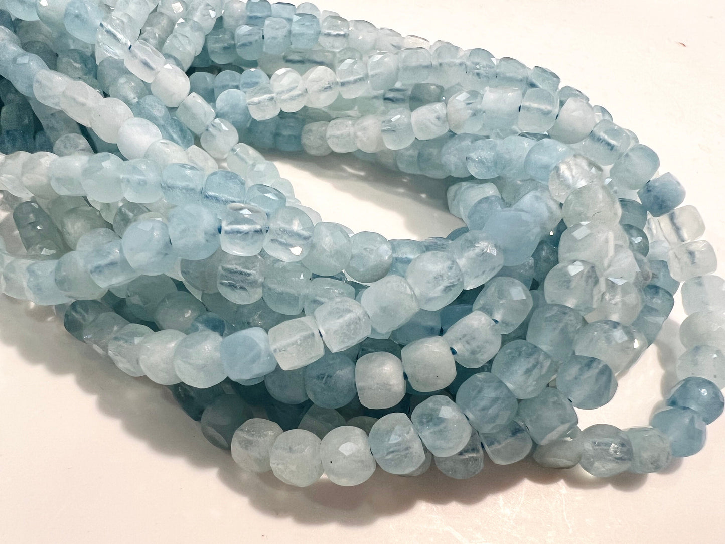 Natural Aquamarine Faceted 4x4mm cube sky blue shaded beads,Jewelry Making 12.5" strand.High quality