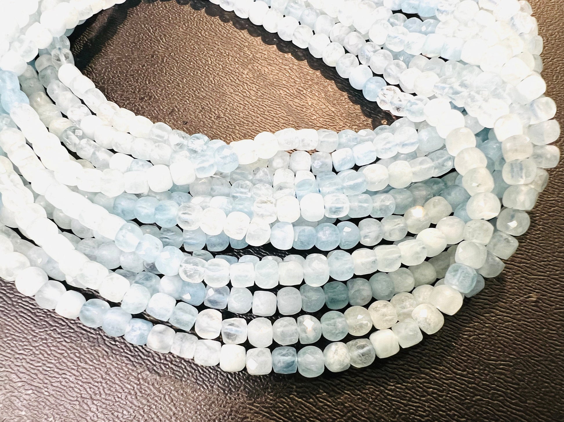 Natural Aquamarine Faceted 4x4mm cube sky blue shaded beads,Jewelry Making 12.5" strand.High quality