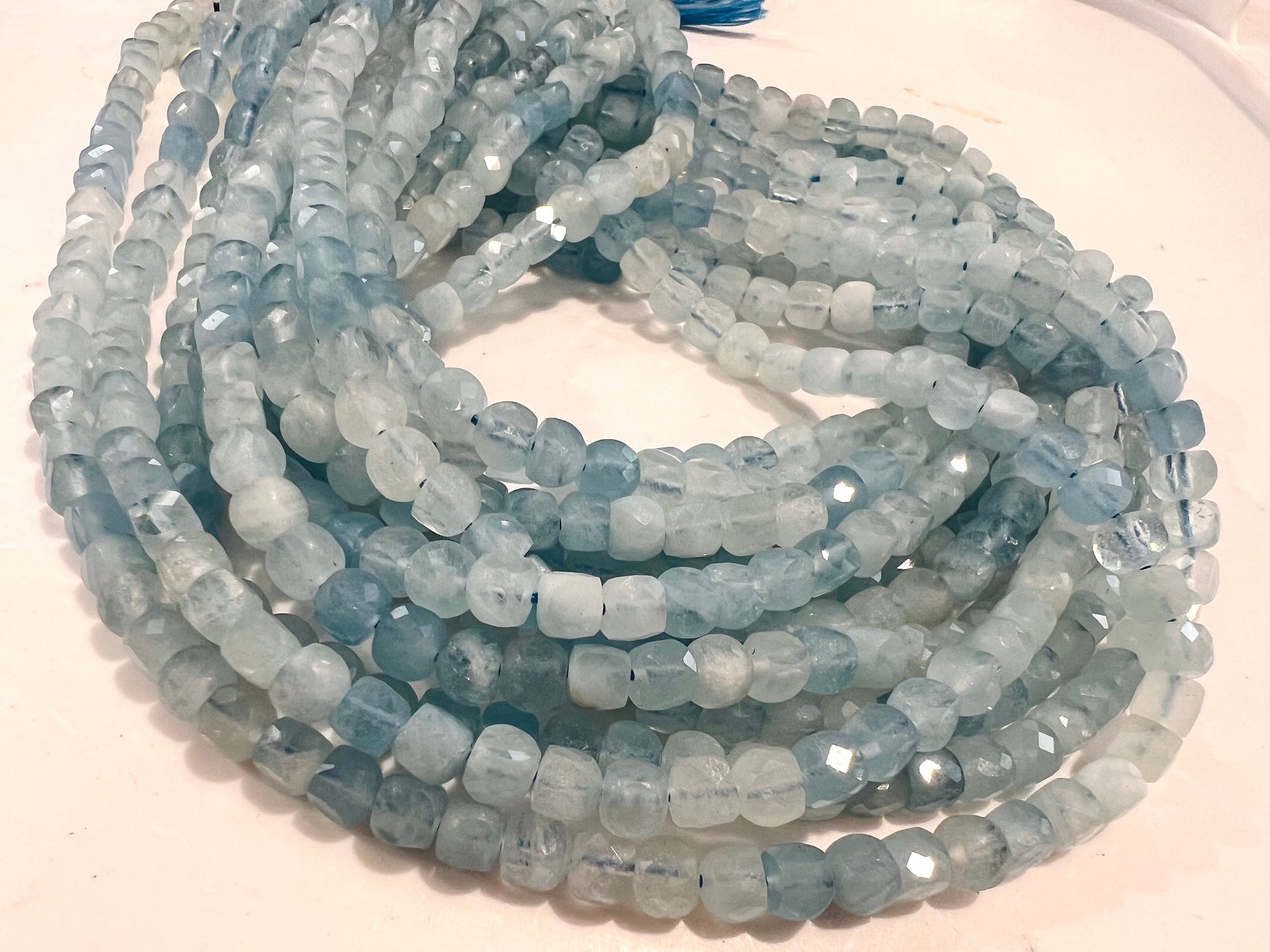 Natural Aquamarine Faceted 4x4mm cube sky blue shaded beads,Jewelry Making 12.5" strand.High quality