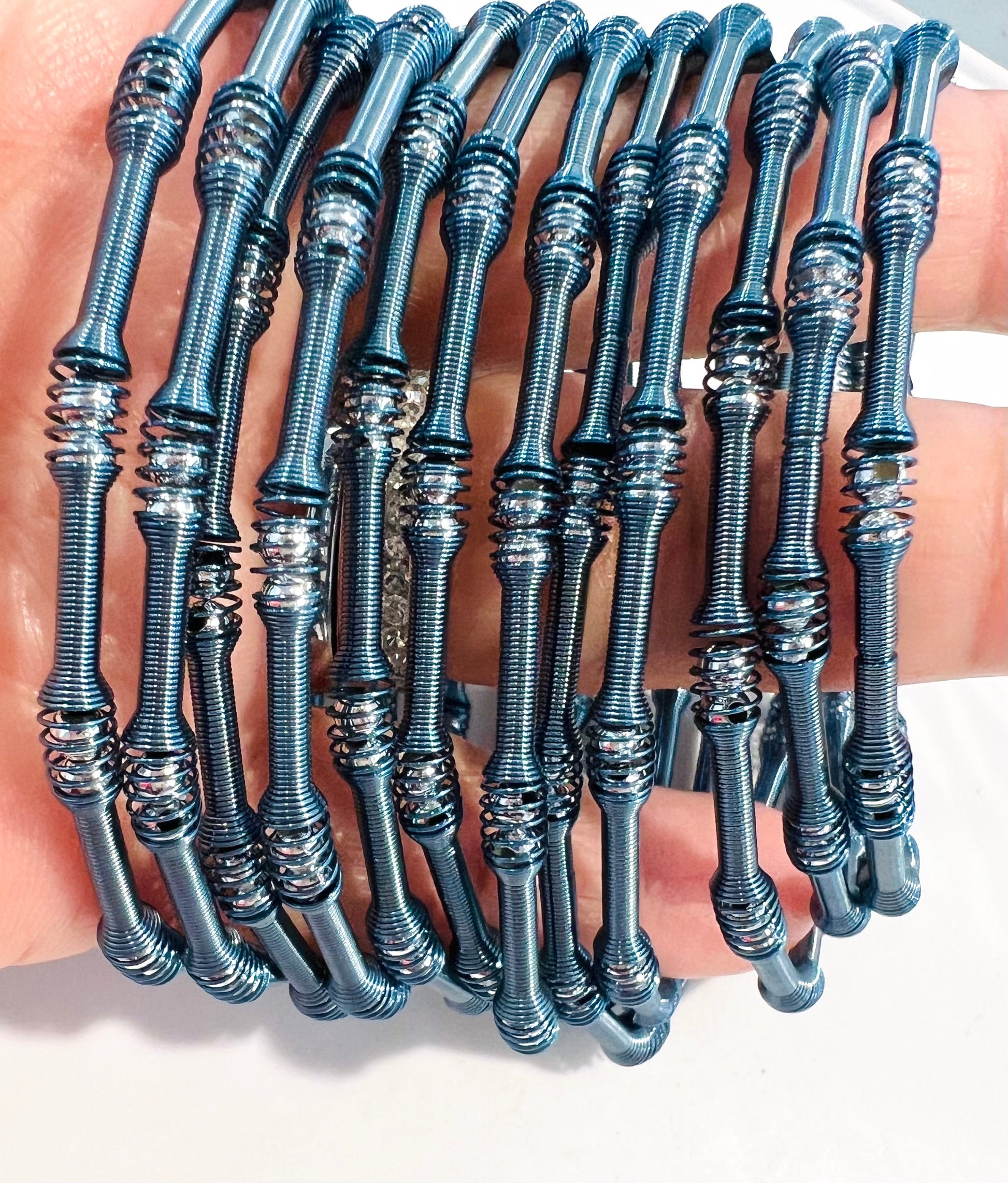 12 pcs stretched memory wire blue beautiful Bangle bracelet gift for her,12 pcs separated you can wear in stuck or separate. 7”