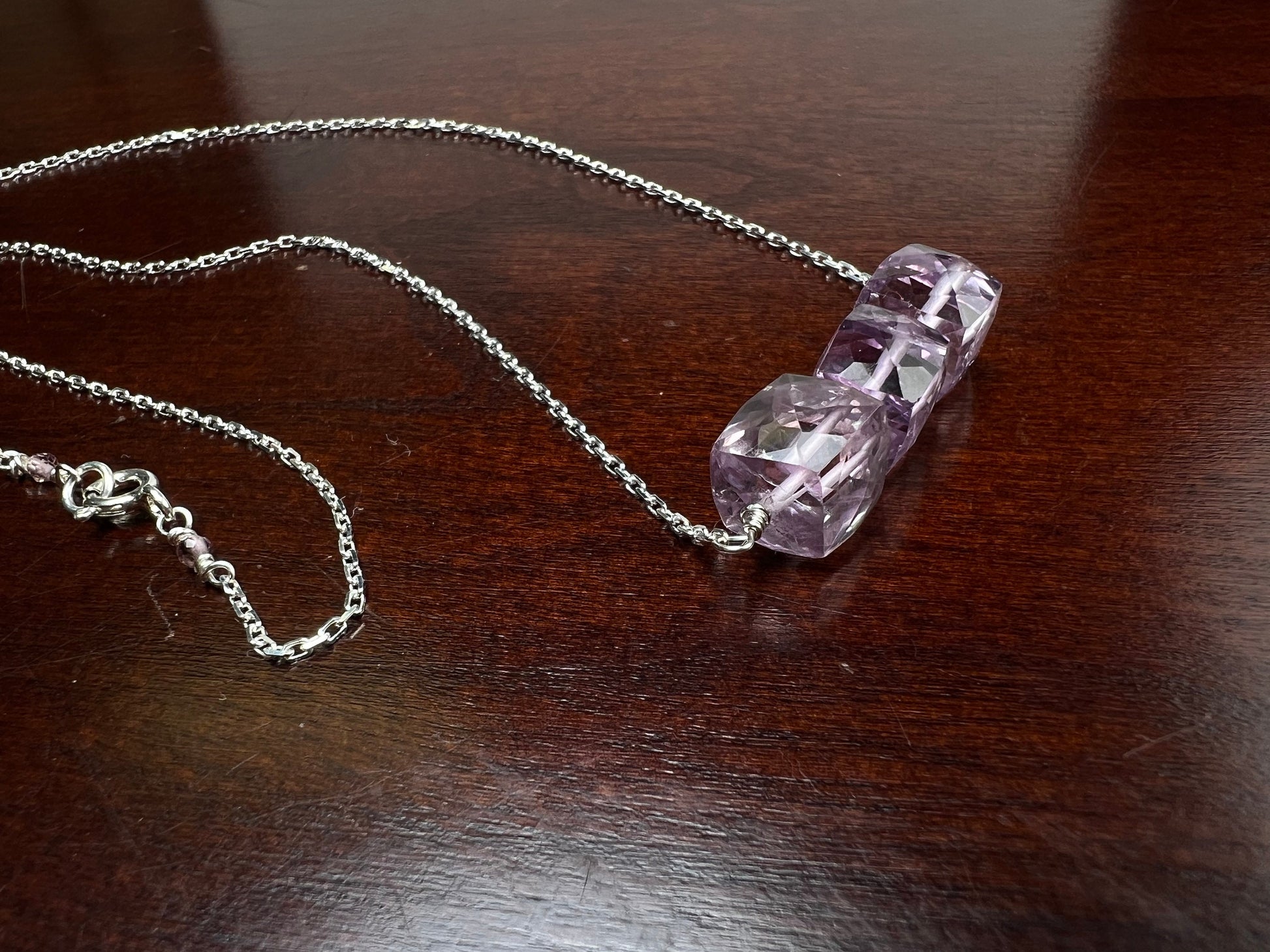 Natural Pink Amethyst 7-9mm 3 pcs Cube in 925 Sterling Silver necklace Soothing Gem, Natural AAA Amethyst Square Ice Cube Gems