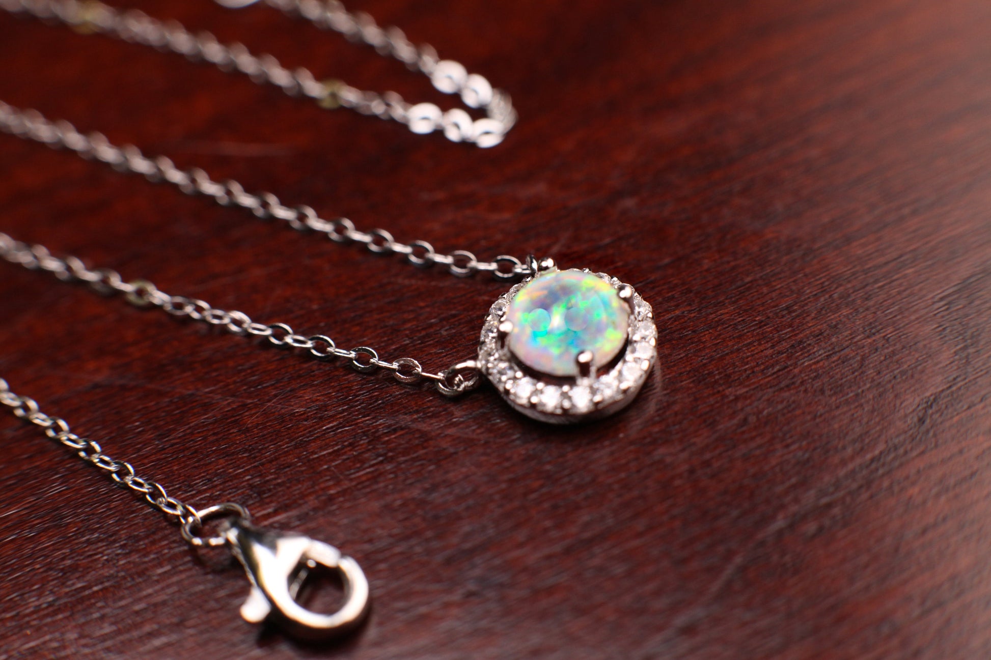 Ethiopian Fire Opal, Welo Opal, 9mm Round CZ Diamond setting pendant in 925 sterling silver Necklace. Genuine AAA Quality Fiery Opal gift