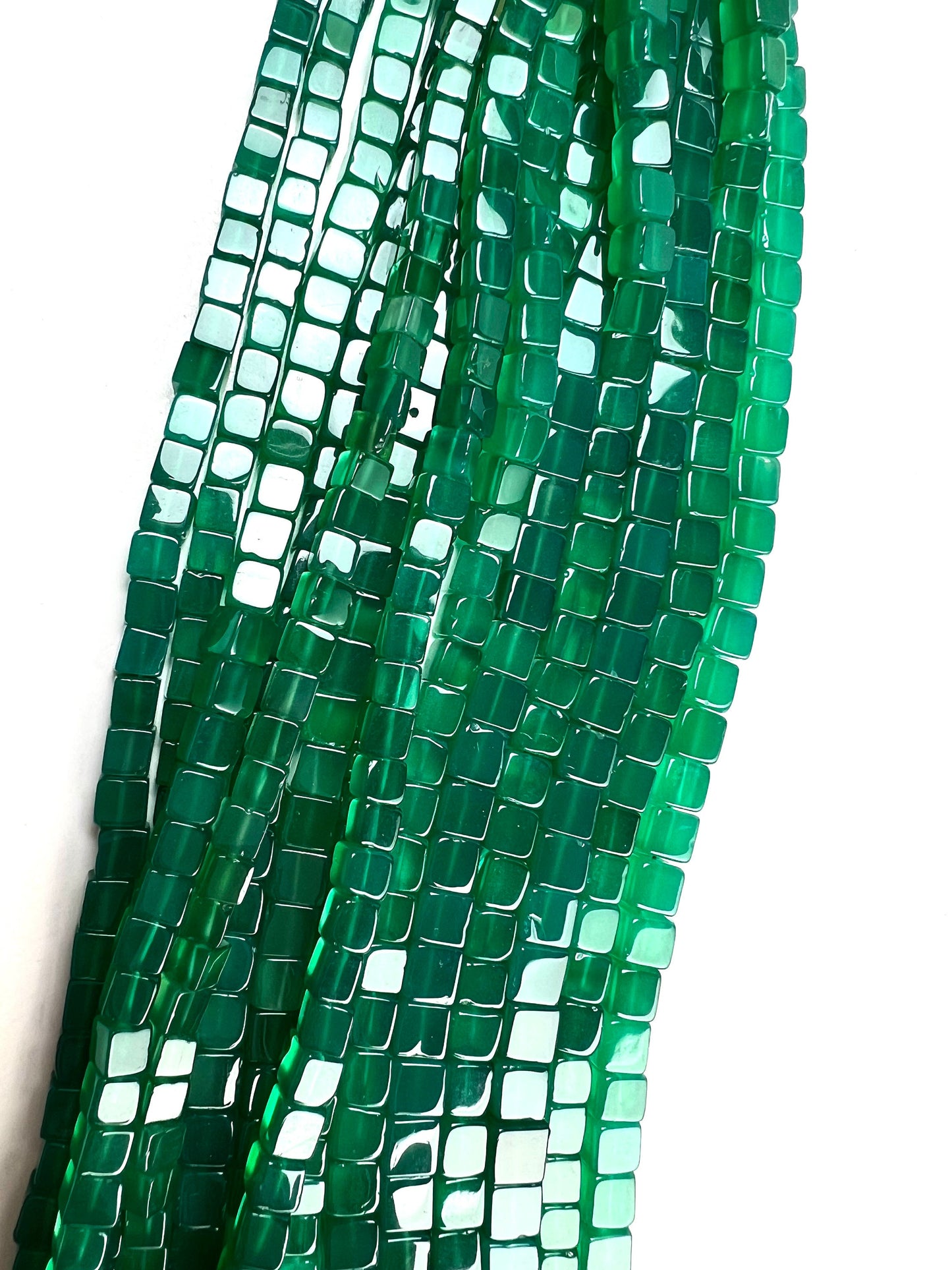 Genuine Green Onyx square cube Smooth 5.5-6.5mm AAA Quality Natural gemstone beads for Jewelry Making ,8” strand