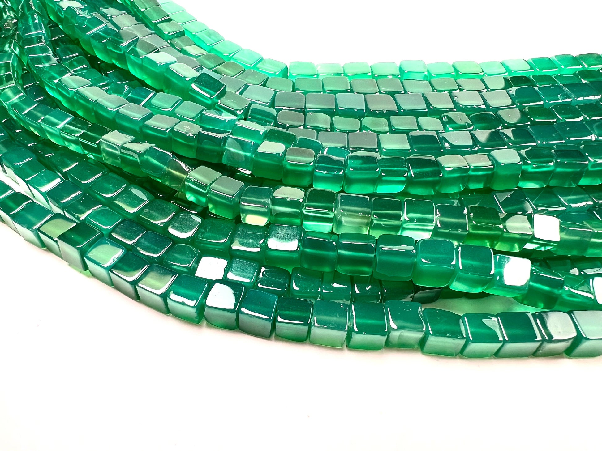 Genuine Green Onyx square cube Smooth 5.5-6.5mm AAA Quality Natural gemstone beads for Jewelry Making ,8” strand