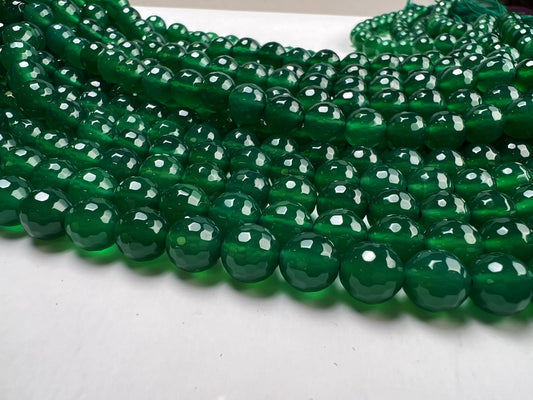 Natural Green Onyx Faceted 8mm round beads AAA Quality for Jewelry Making 10”