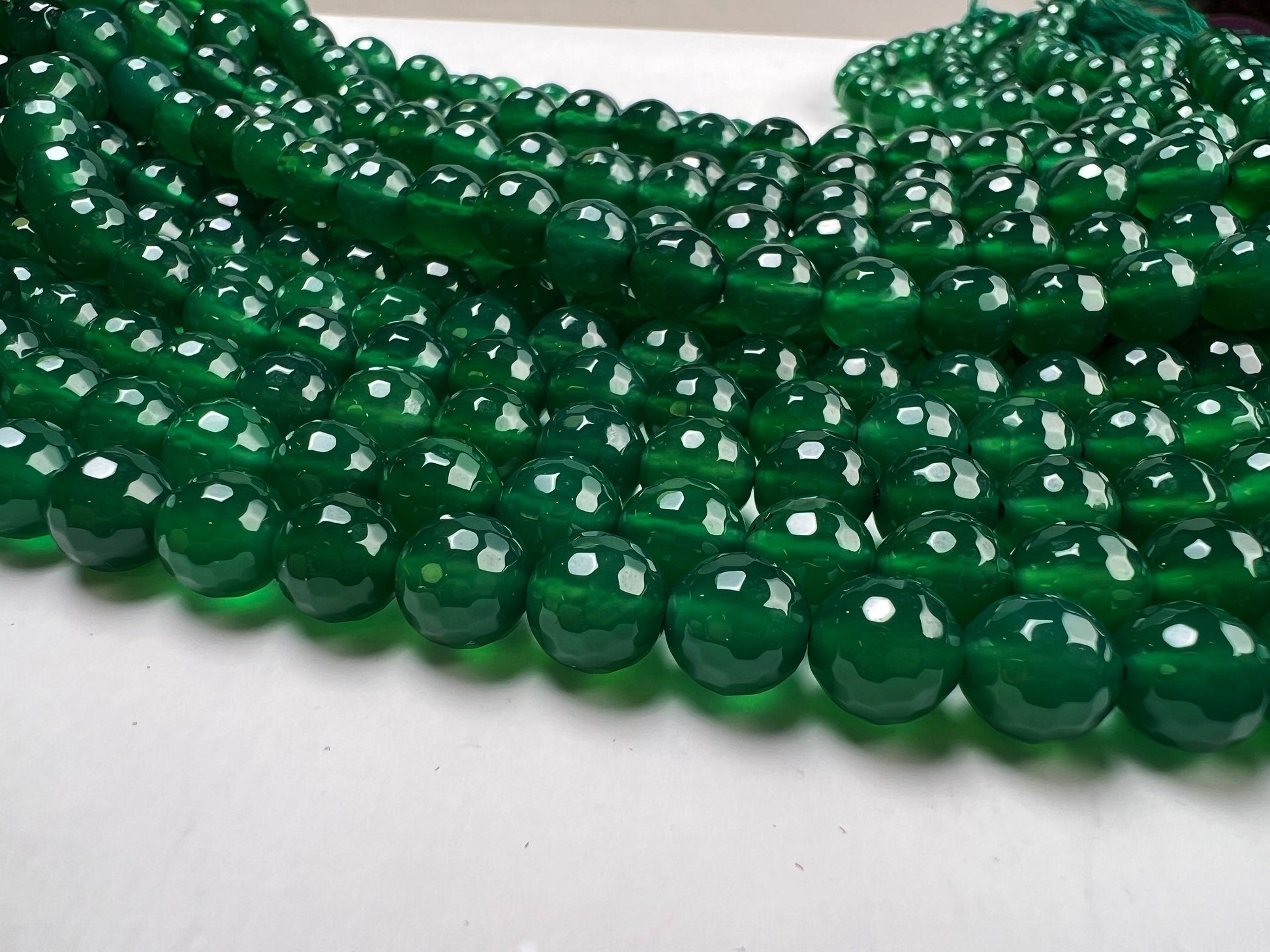 Natural Green Onyx Faceted 8mm round beads AAA Quality for Jewelry Making 10”