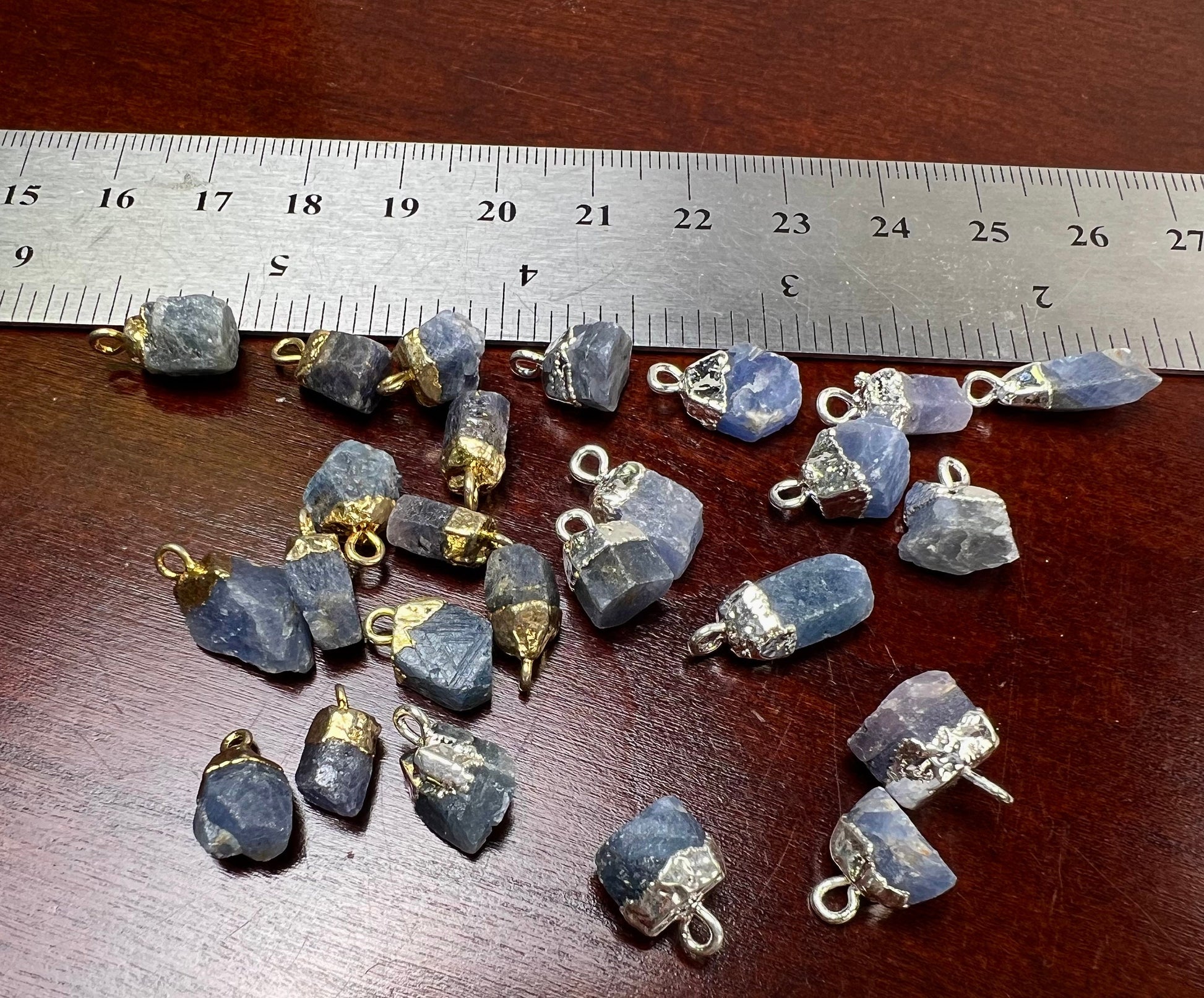 Natural Raw Blue Kyanite Freeform Gemstone with Sterling silver and 22k gold vermeil cap charms ,pendant dangle, Good luck gems .