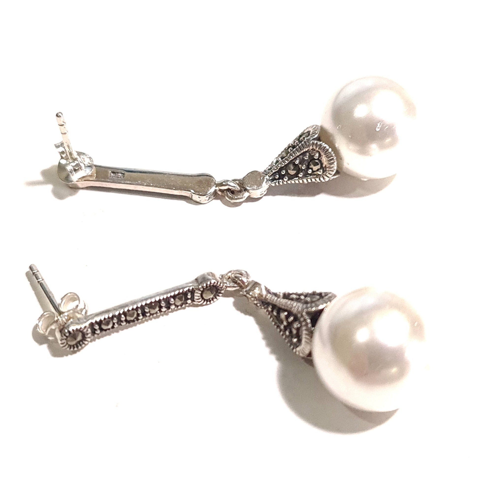 Marcasite 925 Sterling Silver Post Earrings parts 35mm long Vintage Antique Marcasite Dangling Earrings Findings ,925 stamped, Sold by pair.