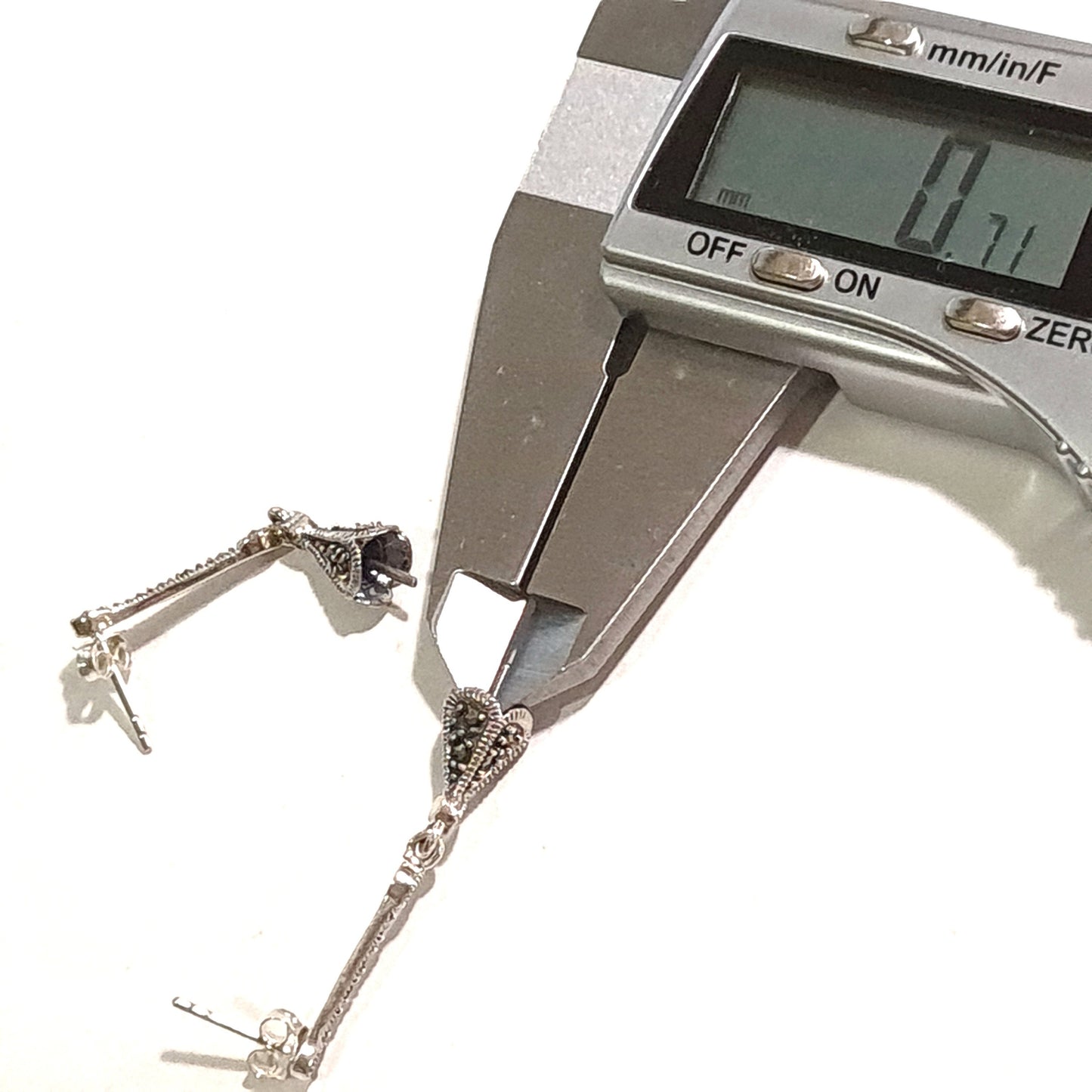 Marcasite 925 Sterling Silver Post Earrings parts 35mm long Vintage Antique Marcasite Dangling Earrings Findings ,925 stamped, Sold by pair.