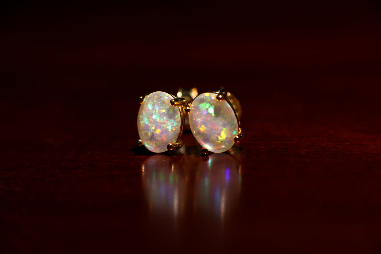 Genuine Ethiopian Fire Opal, Welo Opal, 5x7mm Oval Stud Earrings in Gold Vermeil, AAA Quality Fiery Welo Opal Dainty Elegant Earrings, Gift