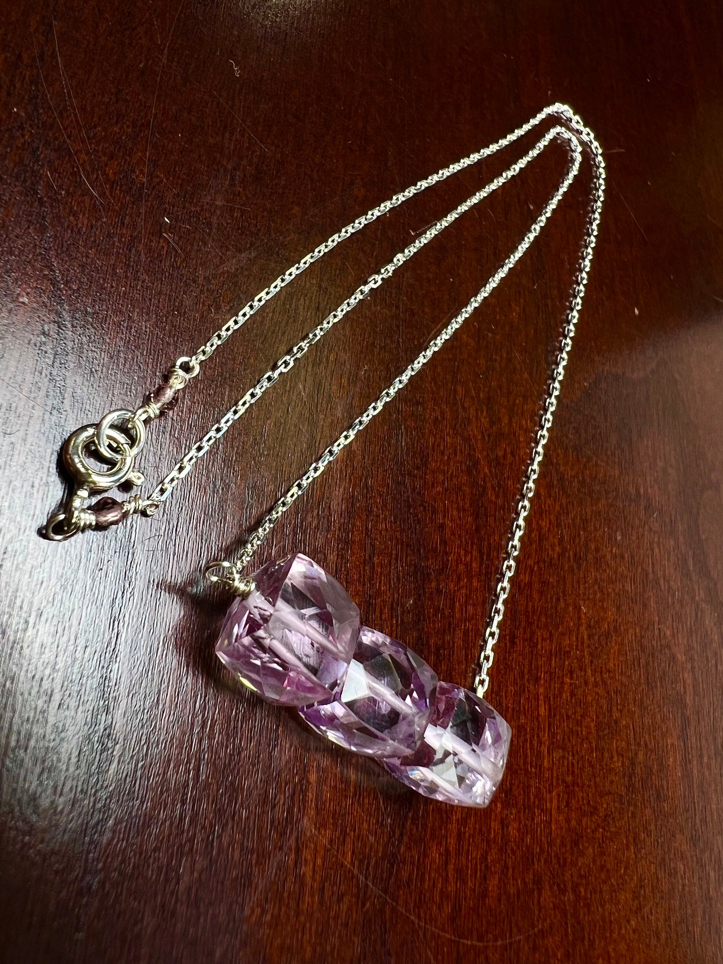 Natural Pink Amethyst 7-9mm 3 pcs Cube in 925 Sterling Silver necklace Soothing Gem, Natural AAA Amethyst Square Ice Cube Gems