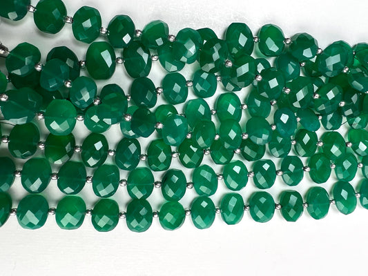 Green Onyx puff oval faceted 11x13-14mm middle drilled Natural gemstone beads ,AAA quality for Jewelry Making ,8 pcs 4” or 16 pcs full 8” st