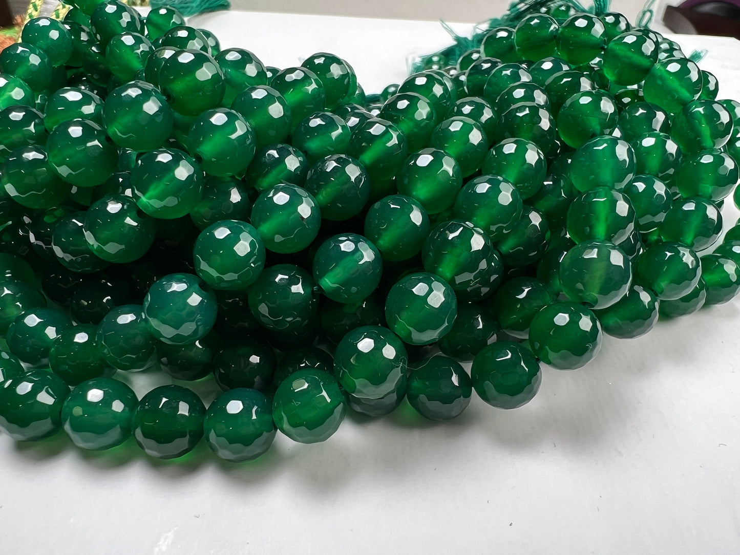 Green Onyx Faceted 8mm round beads AAA Quality for Jewelry Making 10”