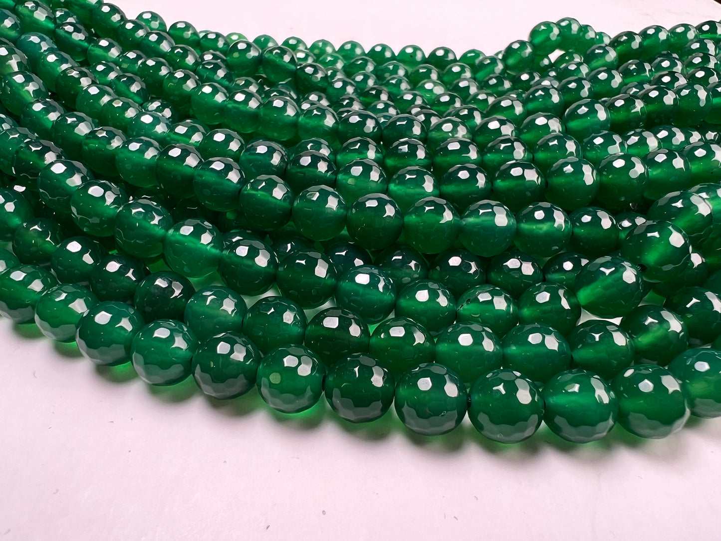 Green Onyx Faceted 8mm round beads AAA Quality for Jewelry Making 10”