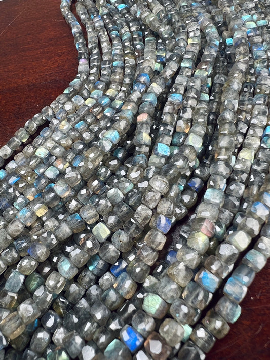 Natural Labradorite 4.5mm Square cube shape beads for jewelry making 10”Strand approximately 55 pcs