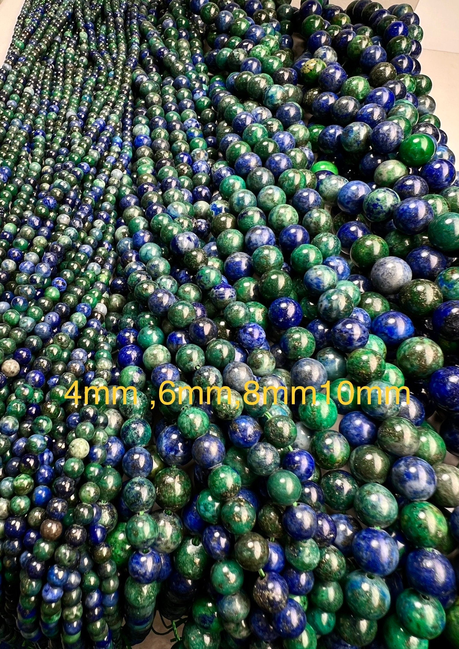 Azurite Smooth Round AAA quality Azurite Malachite bead ,Jewelry Making Natural Gemstone Beads . 4mm,6mm 8mm 10mm 15.5” full strand