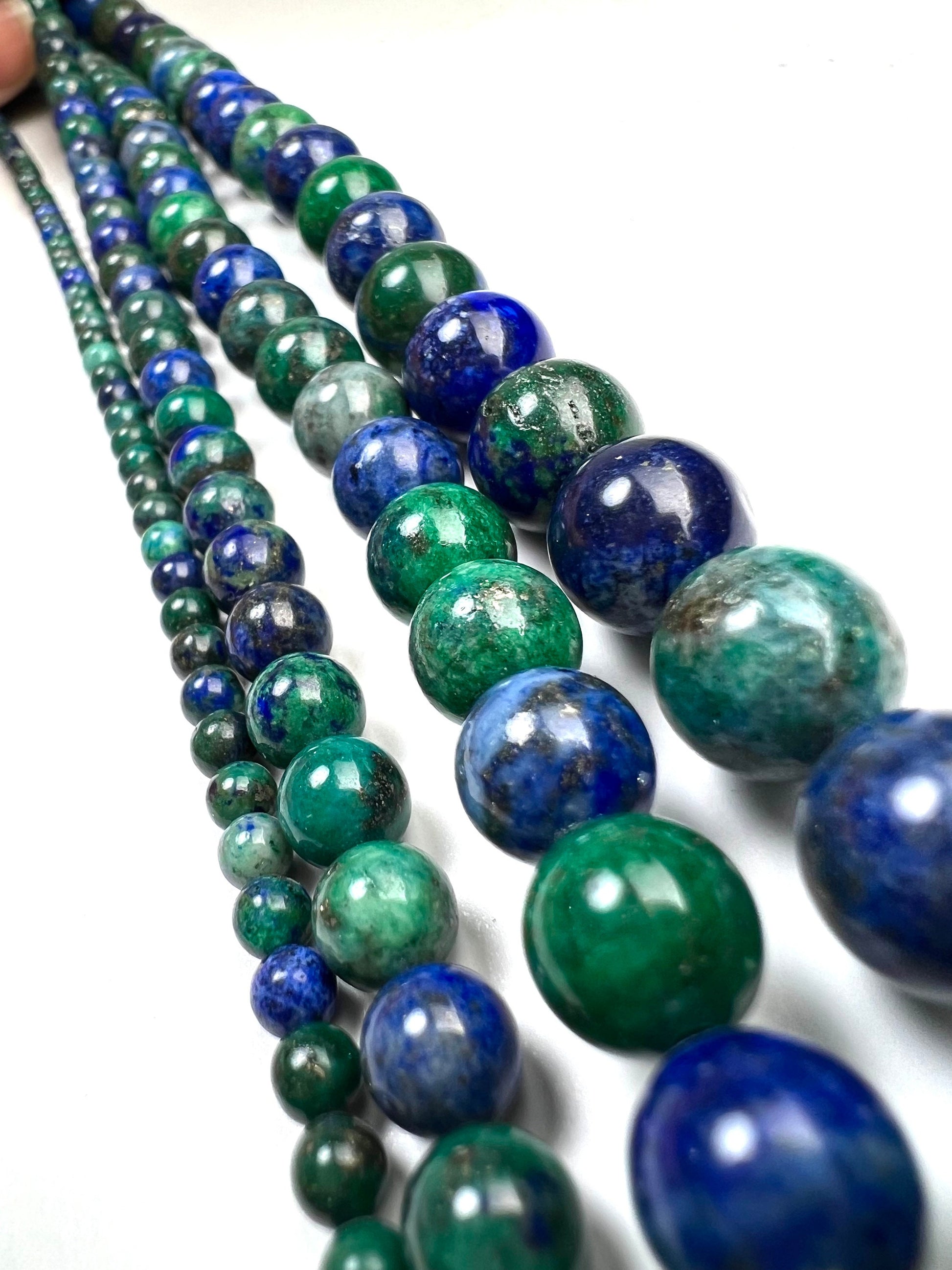 Azurite Smooth Round AAA quality Azurite Malachite bead ,Jewelry Making Natural Gemstone Beads . 4mm,6mm 8mm 10mm 15.5” full strand