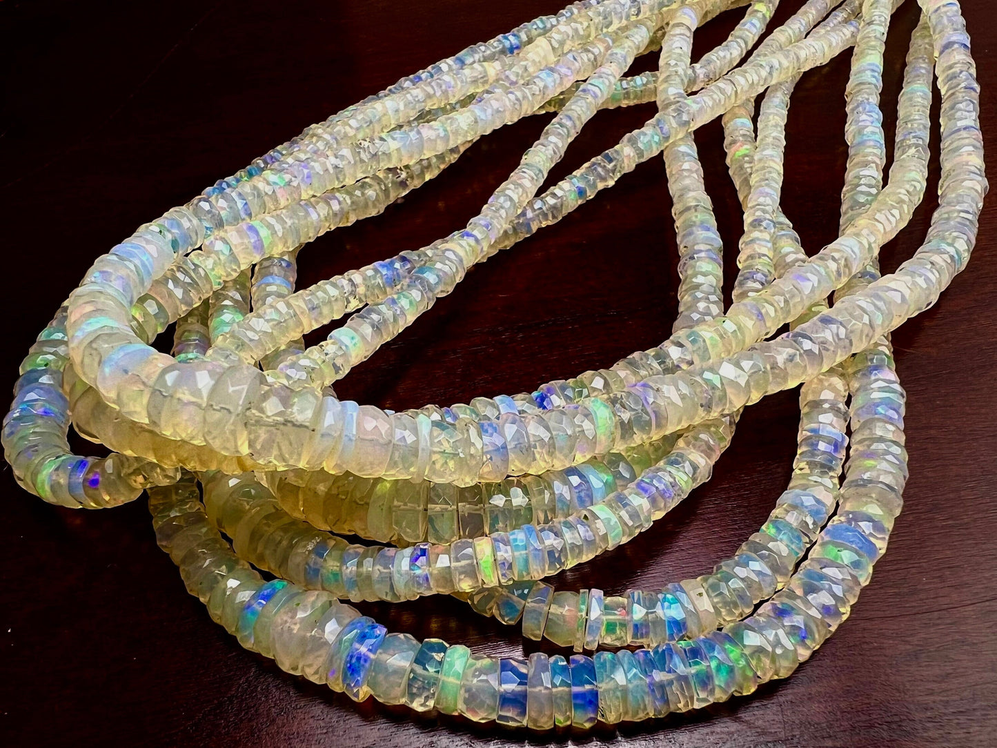 Genuine Ethiopian Fire Opal , Welo Opal 3.5-7.5mm faceted Graduated heishi wheel roundel, AAA quality fiery Opal .8”,16” strand