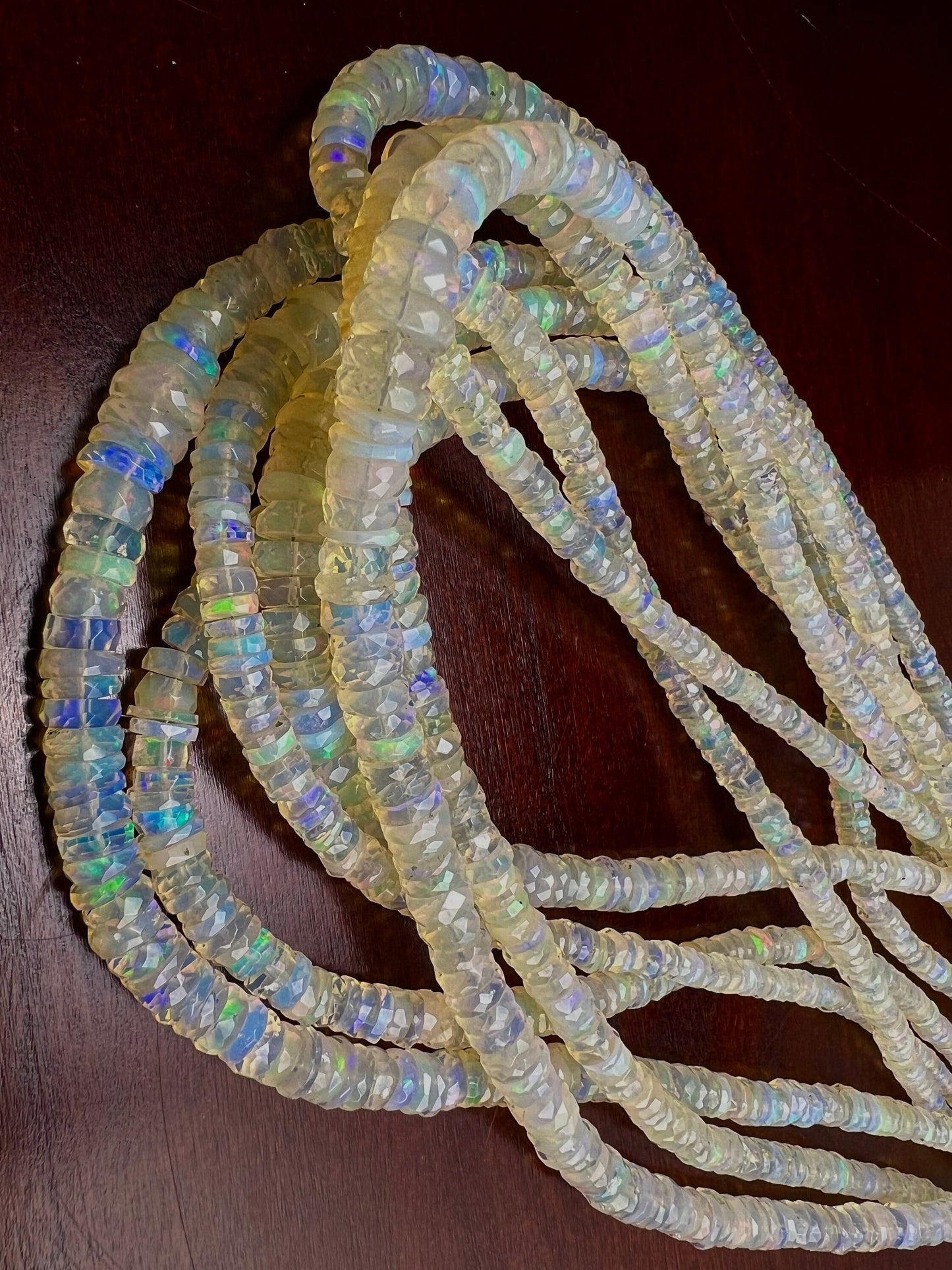 Genuine Ethiopian Fire Opal , Welo Opal 3.5-7.5mm faceted Graduated heishi wheel roundel, AAA quality fiery Opal .8”,16” strand