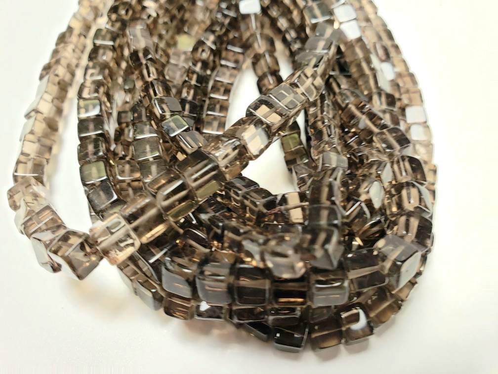 Natural Smokey Quartz Square cube 4-4.5mm jewelry making bead 8" Strand Approx 48 pcs