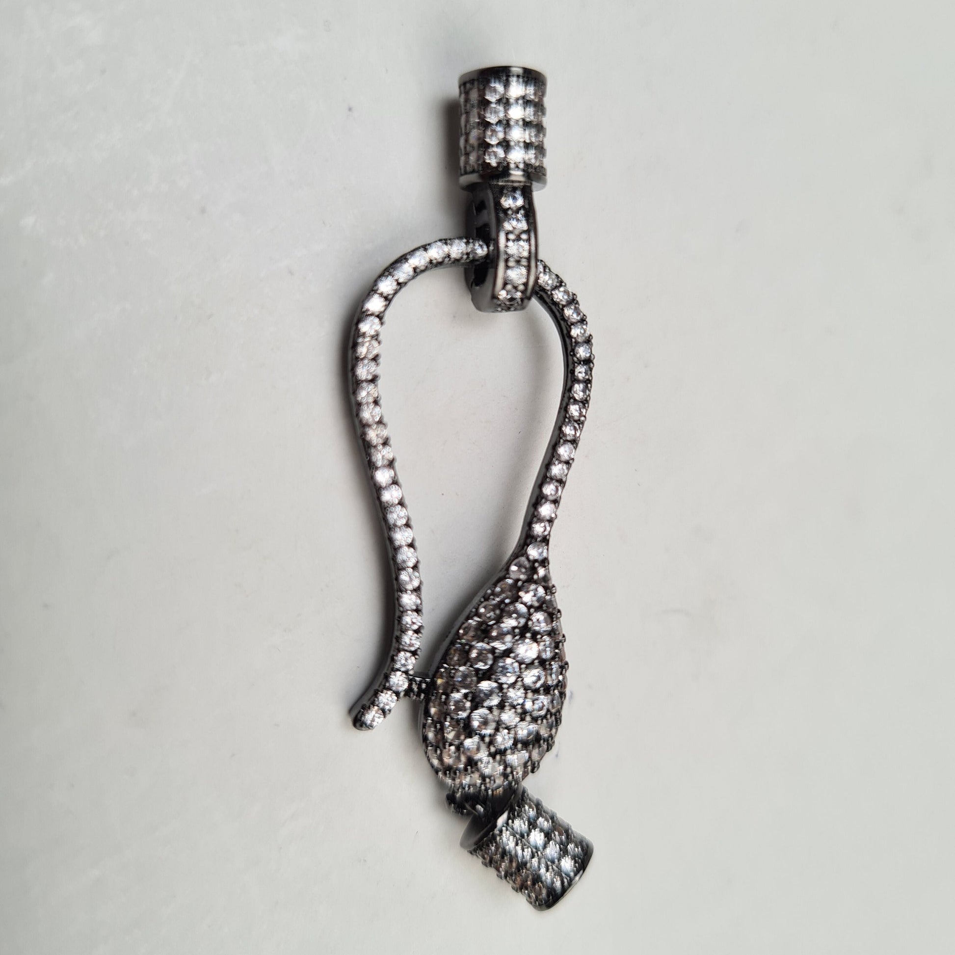 Cubic Zirconia CZ Micro Pave Hook and Eye Clasp with snap on open bail ,Gold, Silver and Black Oxidized. Jewelry making fancy clasp 1pc