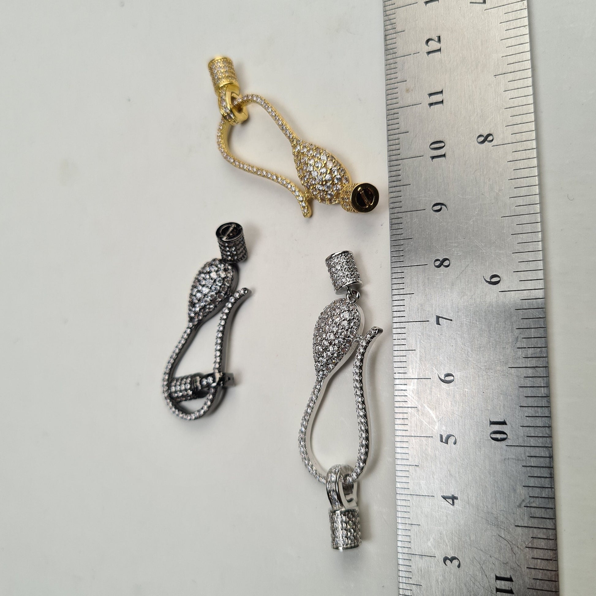 Cubic Zirconia CZ Micro Pave Hook and Eye Clasp with snap on open bail ,Gold, Silver and Black Oxidized. Jewelry making fancy clasp 1pc