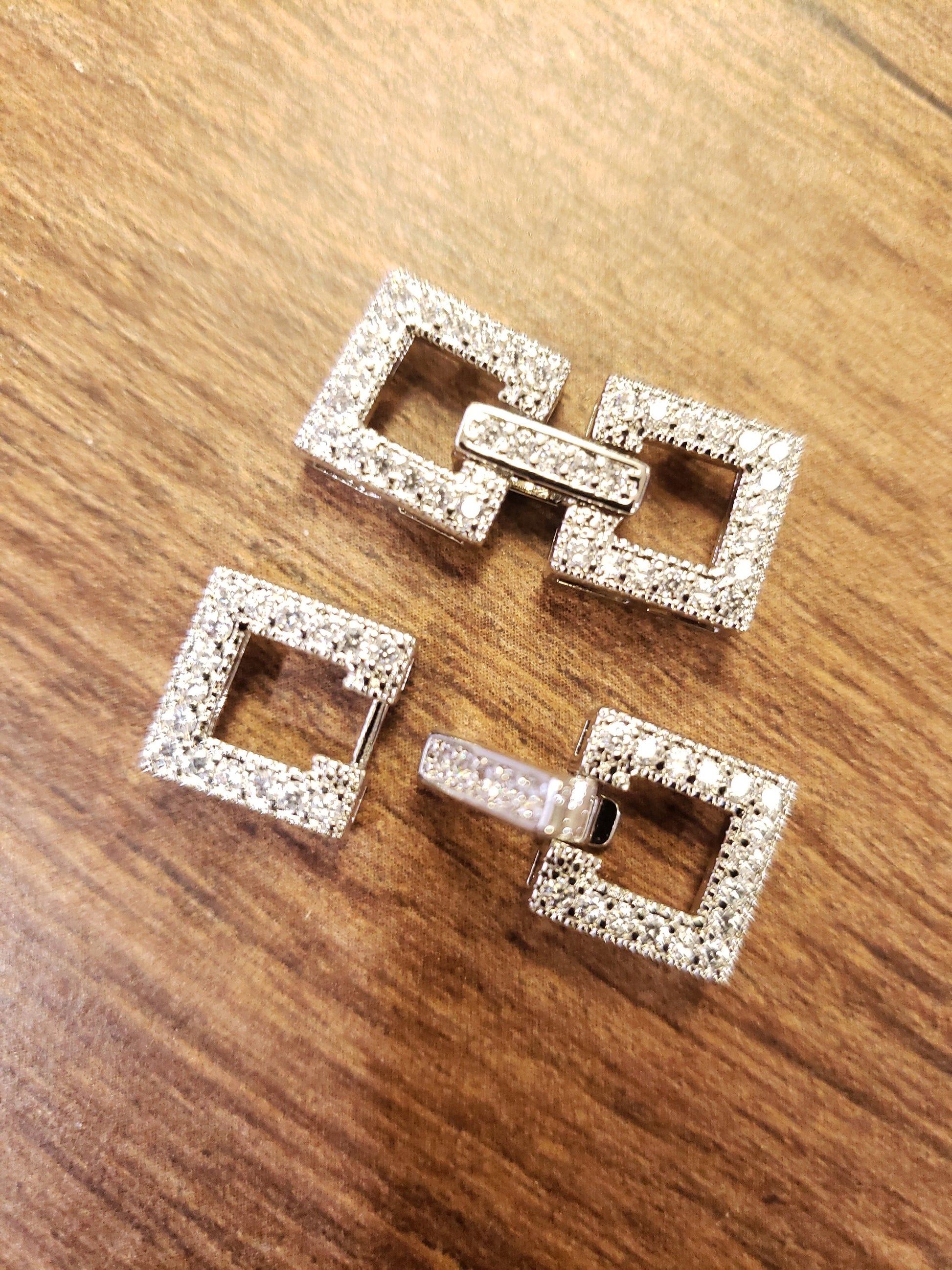 Cubic Zirconia CZ Diamond Micro Pave Sterling Silver Rhodium Square Fancy Enhancers Clasp, High End Jewelry Making Clasp, 8x19mm