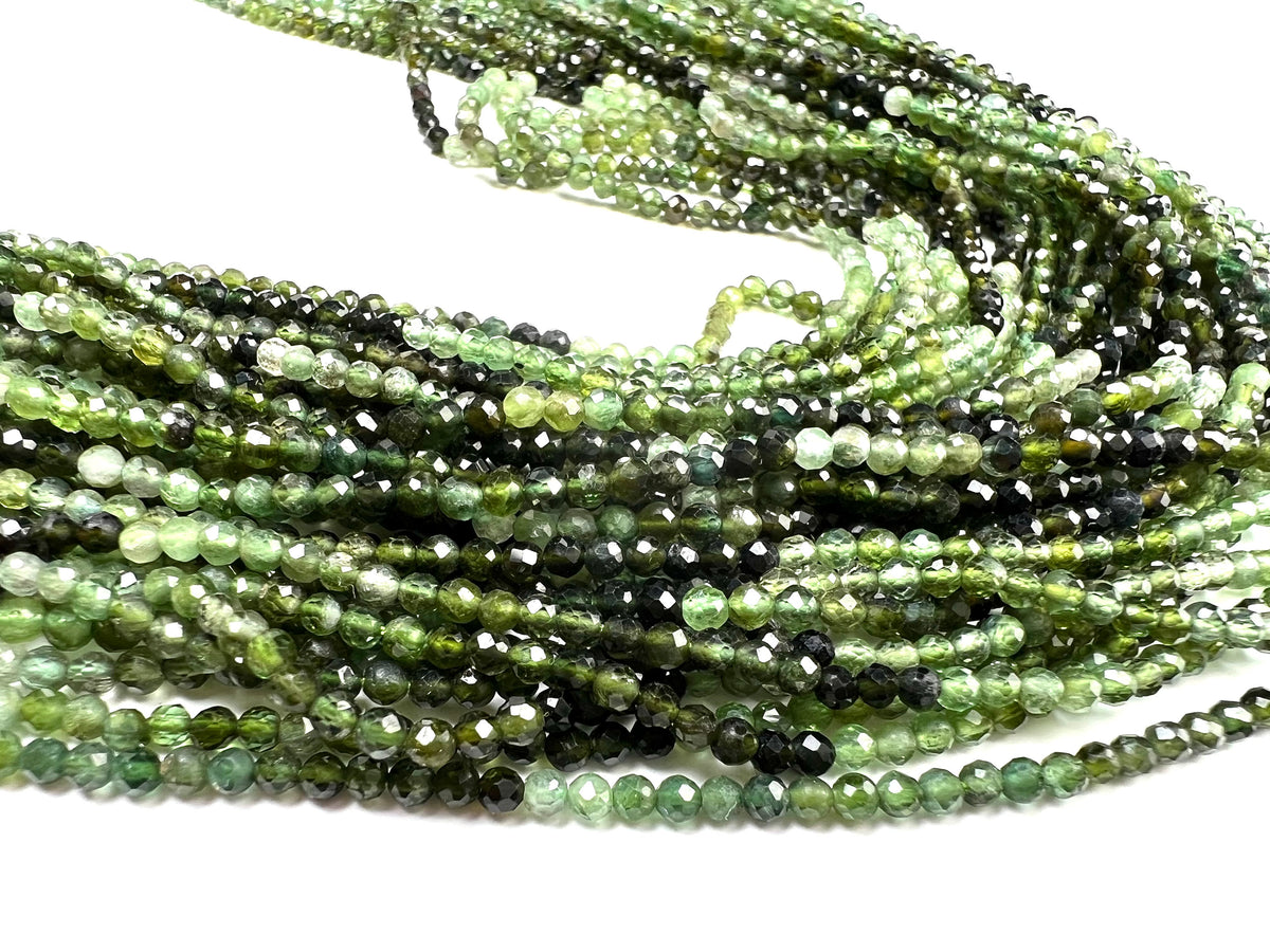 Natural green Tourmaline 2.5mm Micro Faceted Shaded round Beads Rare Green Tourmaline jewelry making beads Beads,12.5” strand