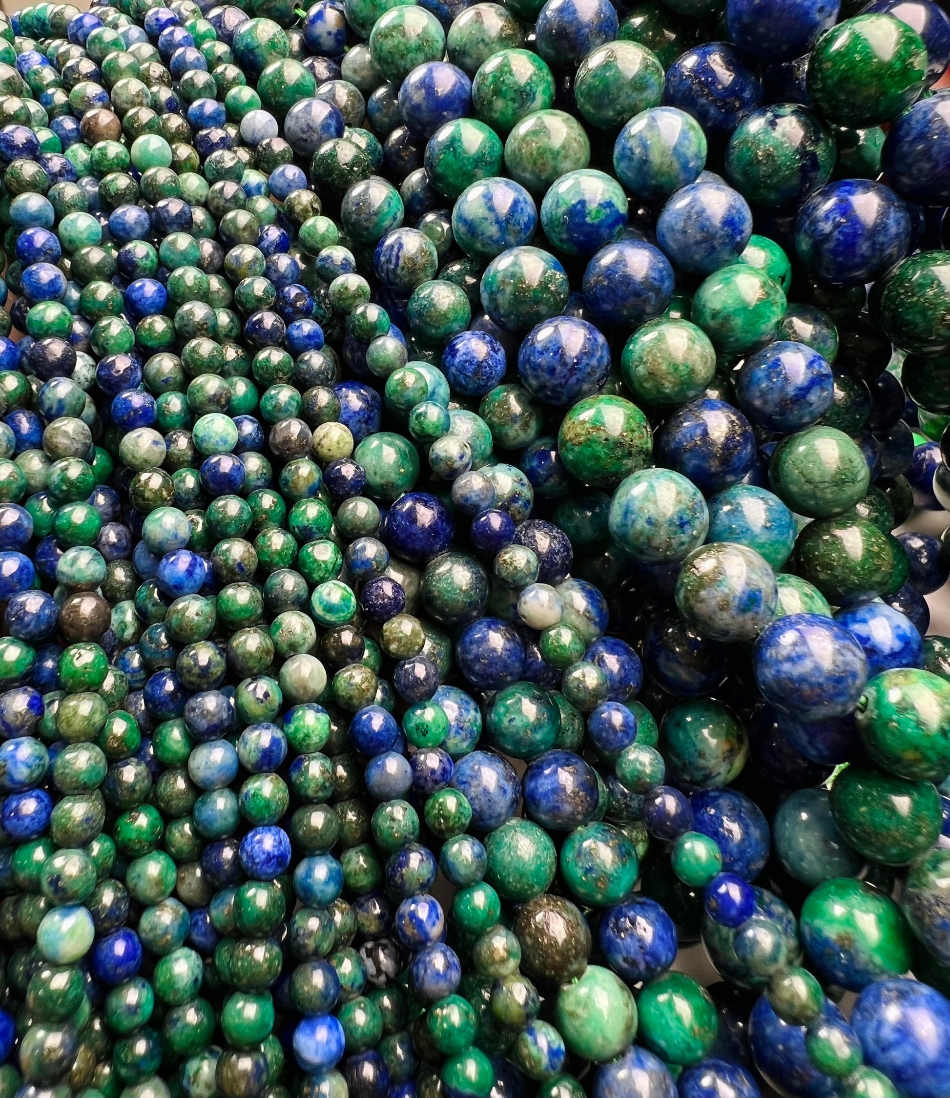 Azurite Smooth Round AAA quality Azurite Malachite bead ,Jewelry Making Natural Gemstone Beads . 4mm,6mm 8mm 10mm 15.5” full strand