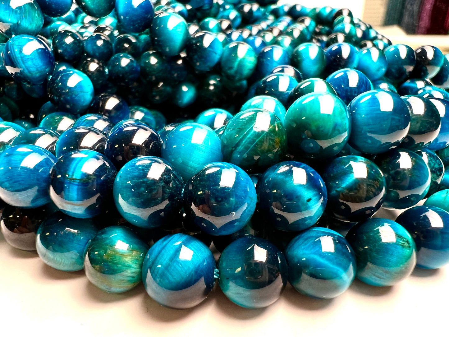 Blue Tiger Eye Smooth Round AAA quality beads for , Jewelry Making Natural Gemstone Beads . 4mm,6mm 8mm 15” full strand