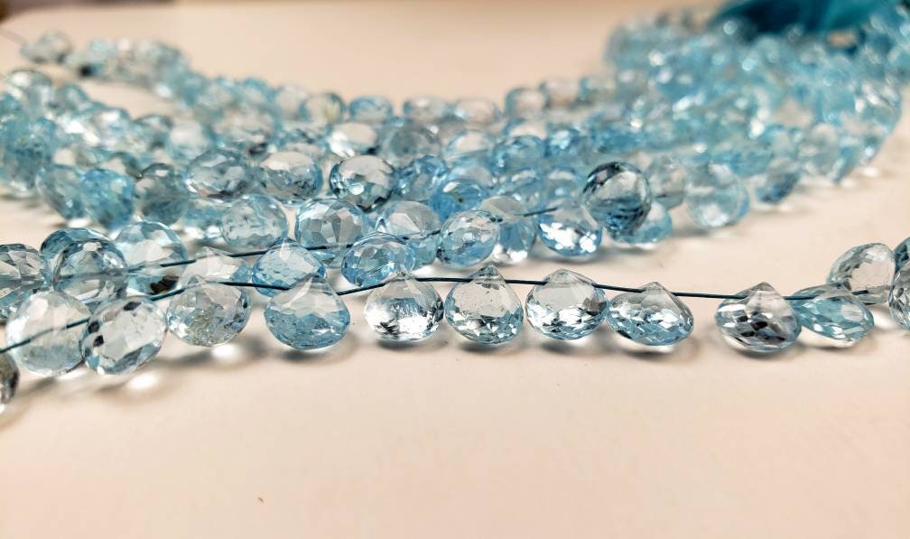 Natural Swiss Blue Topaz Faceted Onion Drop ,Genuine AAA Clear Gem Quality Blue Topaz Drop 6-7mm Cut Gemstone by piece