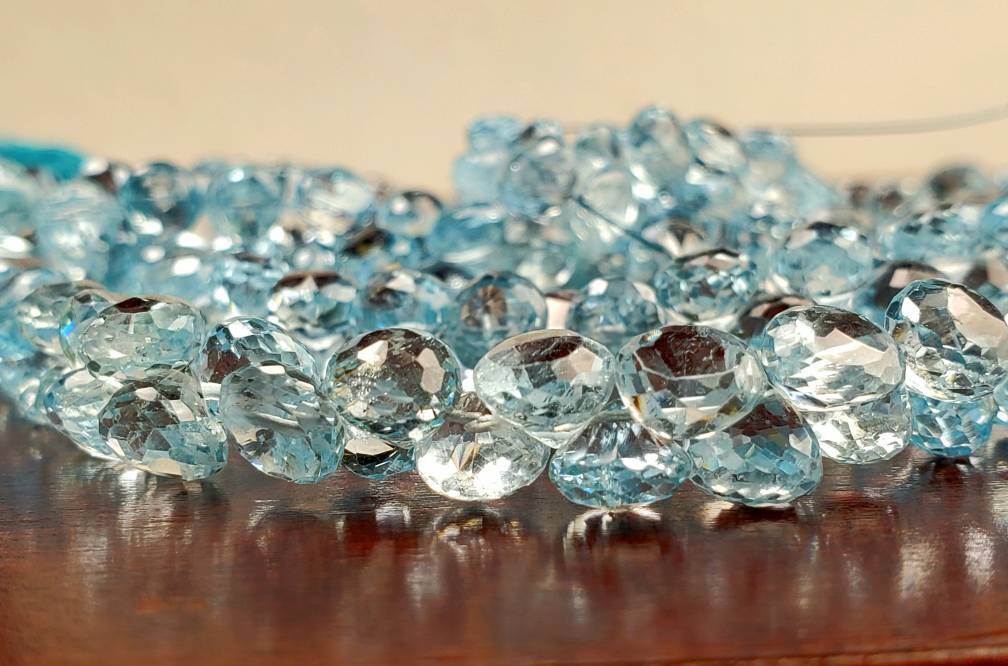 Natural Swiss Blue Topaz Faceted Onion Drop ,Genuine AAA Clear Gem Quality Blue Topaz Drop 6-7mm Cut Gemstone by piece