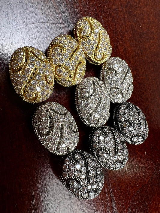 CZ micro pave diamond puff oval spacer Bead 11x15, 13x18, 19x27mm victorian high quality non Tarnish cubic Zirconia jewelry making charm